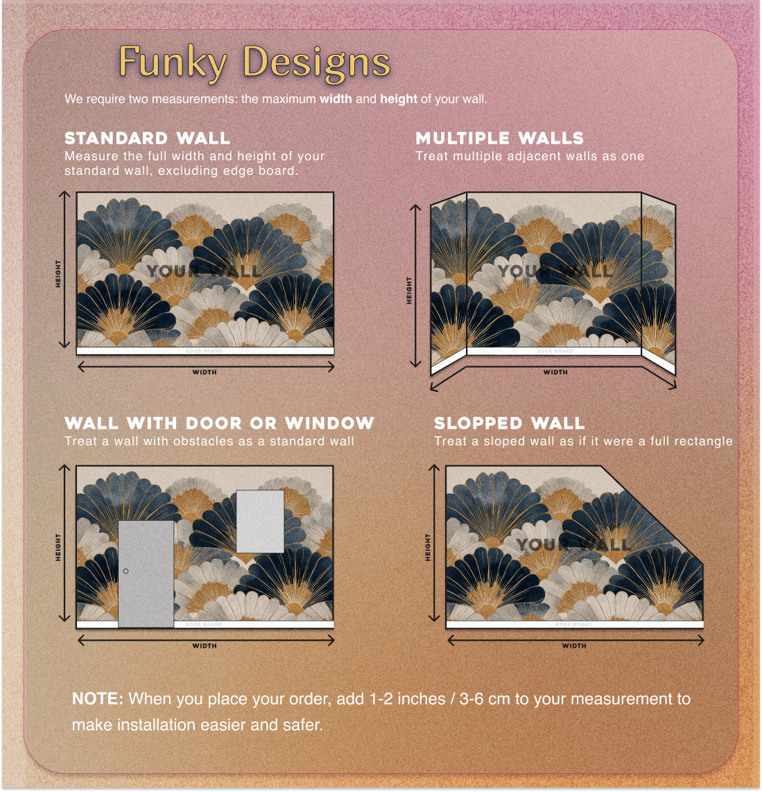 Art Deco Fan Wallpaper Mural – Navy, Gold & Beige Elegant Wall Design