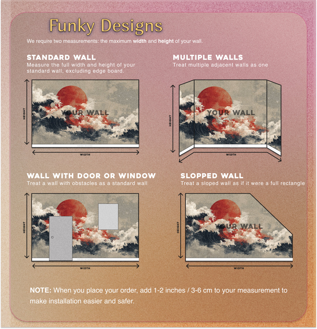 Japanese Wave Wall Mural – Red Sun & Navy Ocean Abstract Wallpaper