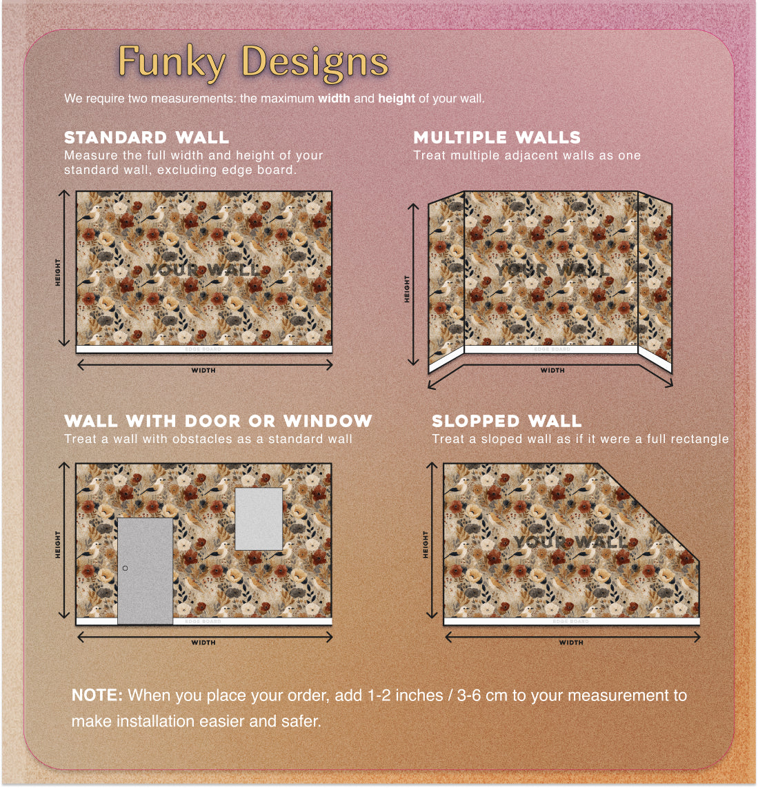 Beige and terracotta botanical mural for living room