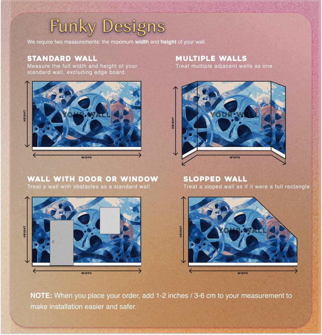 Artistic movie reel wallpaper for entertainment space