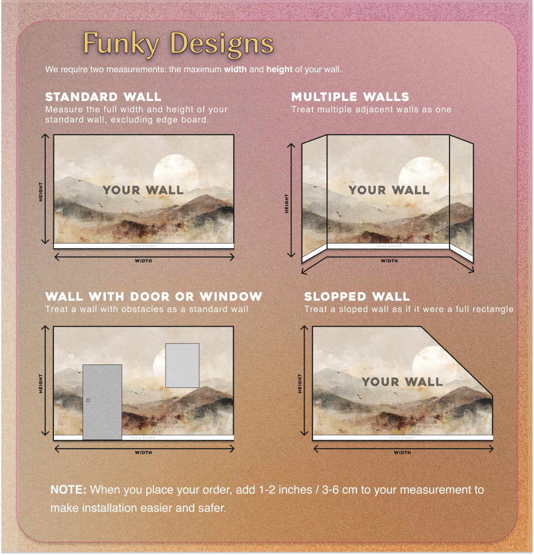 Minimalist mountain wall mural in neutral taupe and cream colors