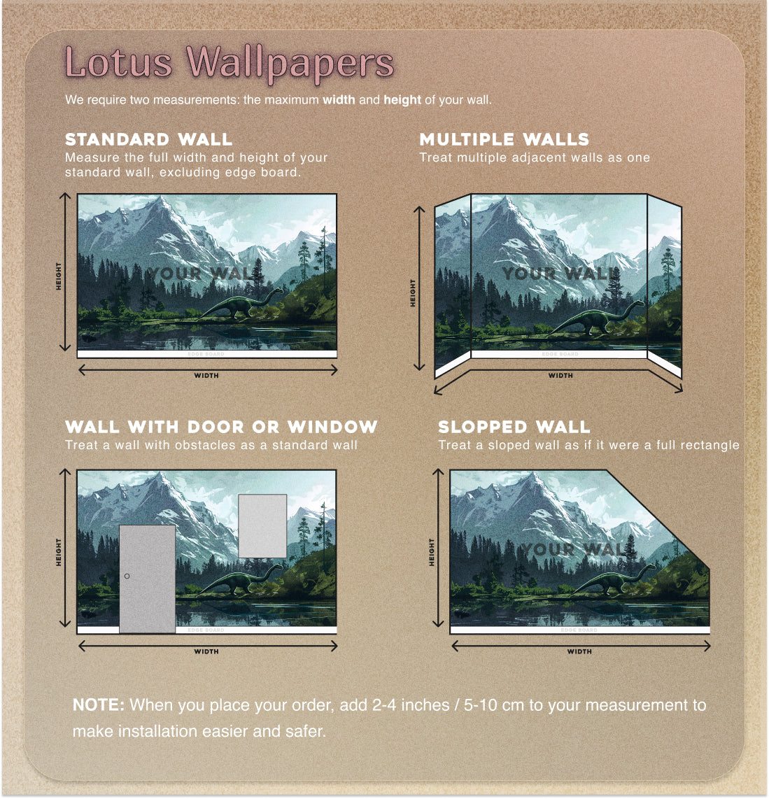 Watercolor Mountains and Forest Mural, Dinosaur Wall Mural, Nursery Peel and Stick Wild Nature Landscape, Removable Decal