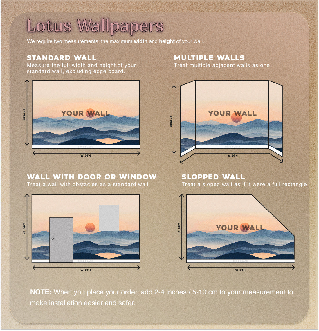 Minimalistic Abstract Blue Mountains Wall Mural, Watercolor Landscape Self-adhesive Wallpaper in Pastel Colors, Bathroom Accent Wall Art
