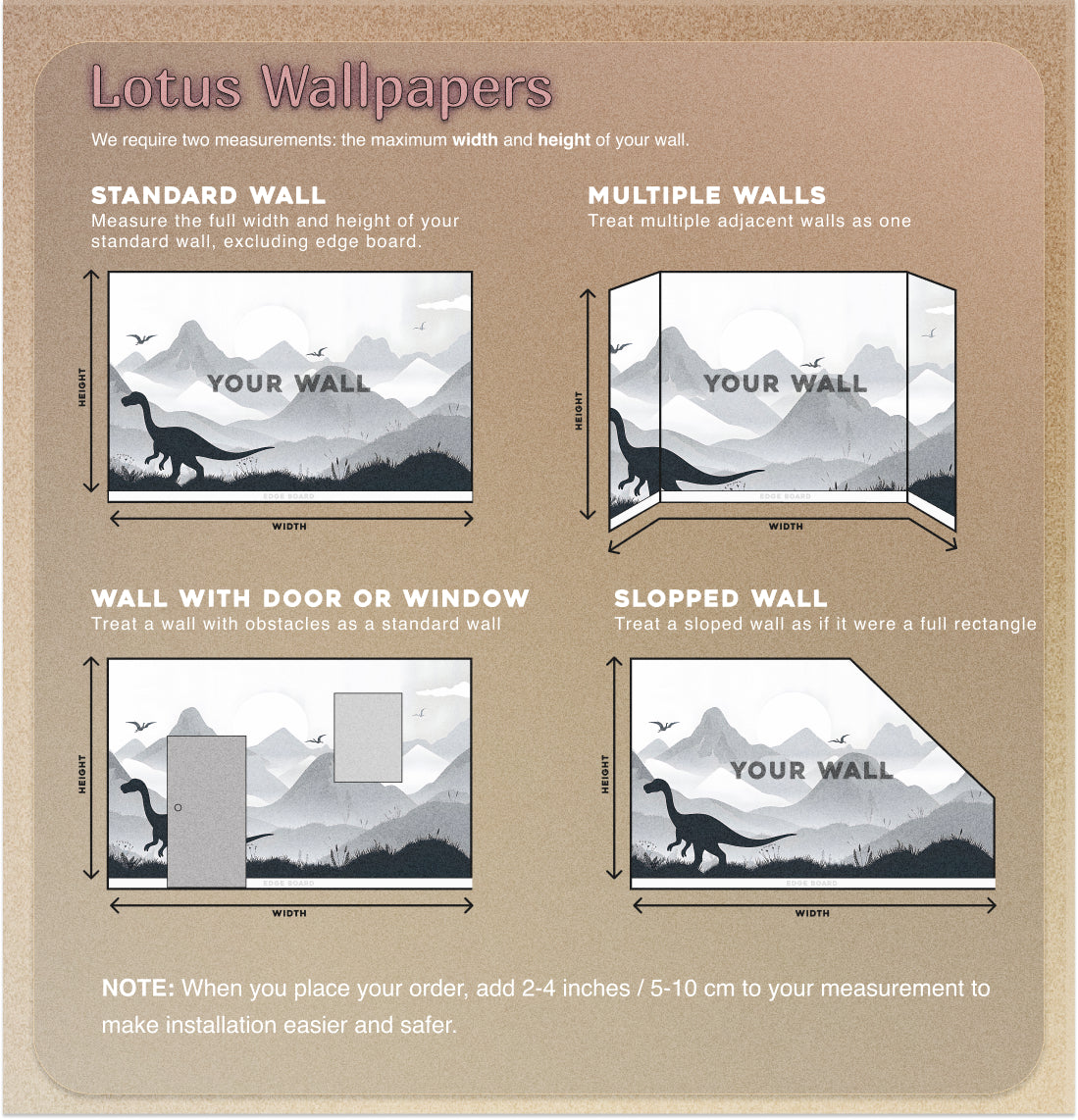 Dinosaur Wall Mural, Ancient World Nursery Wallpaper, Self-adhesive Grey Mountains Landscape Playroom Mural, PVC-free Decal