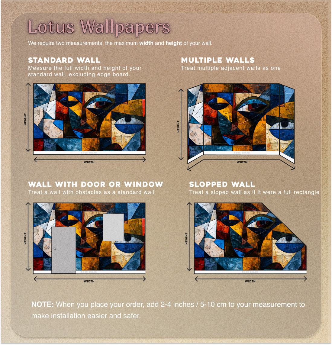 Abstract Mural in Cubism Style, Peel and Stick Colorful Modern Wallpaper, Removable Abstract Faces Wall Decal, Accent Wall Art
