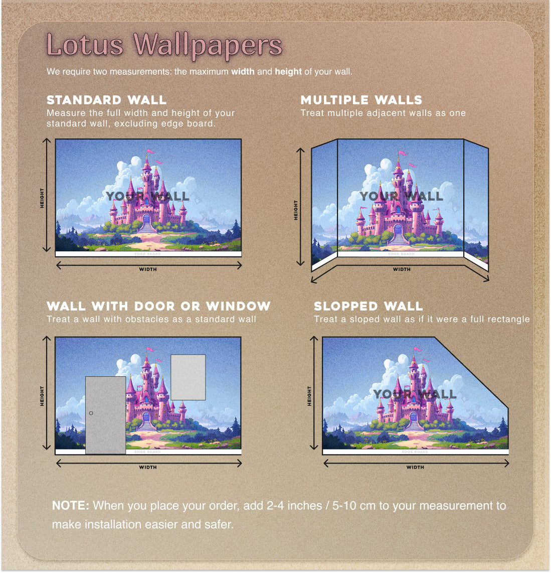 Pink Princess Castle Mural, Peel and Stick Nursery Dreamy Castle Wallpaper, Cartoon Style Kids Room Colorful Castle, PVC free Removable Decal