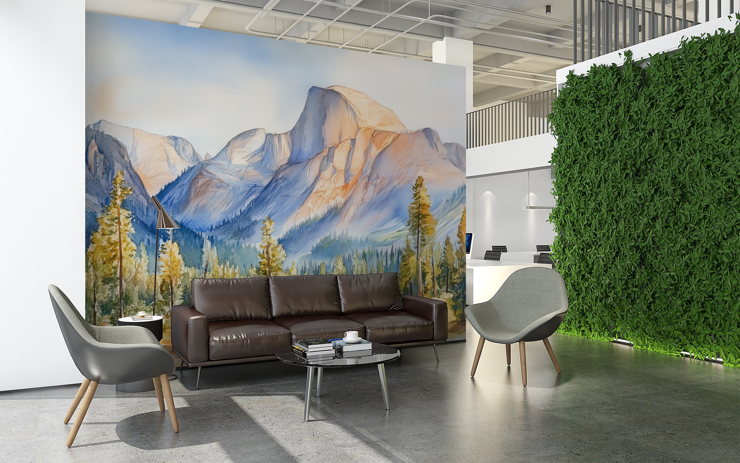 Yosemite Park Wall Mural, Peel and Stick California Rock Mountains Wallpaper, Watercolor National Part Pine Forest Decor