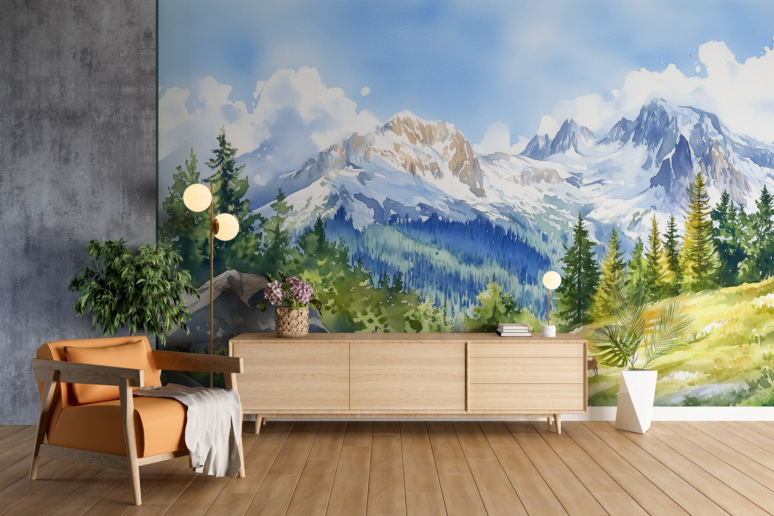 Rocky Mountains Wallpaper, Peel and Stick Snowy Mountain and Green Valley Mural, Colorado Wild Nature Scenic Decor