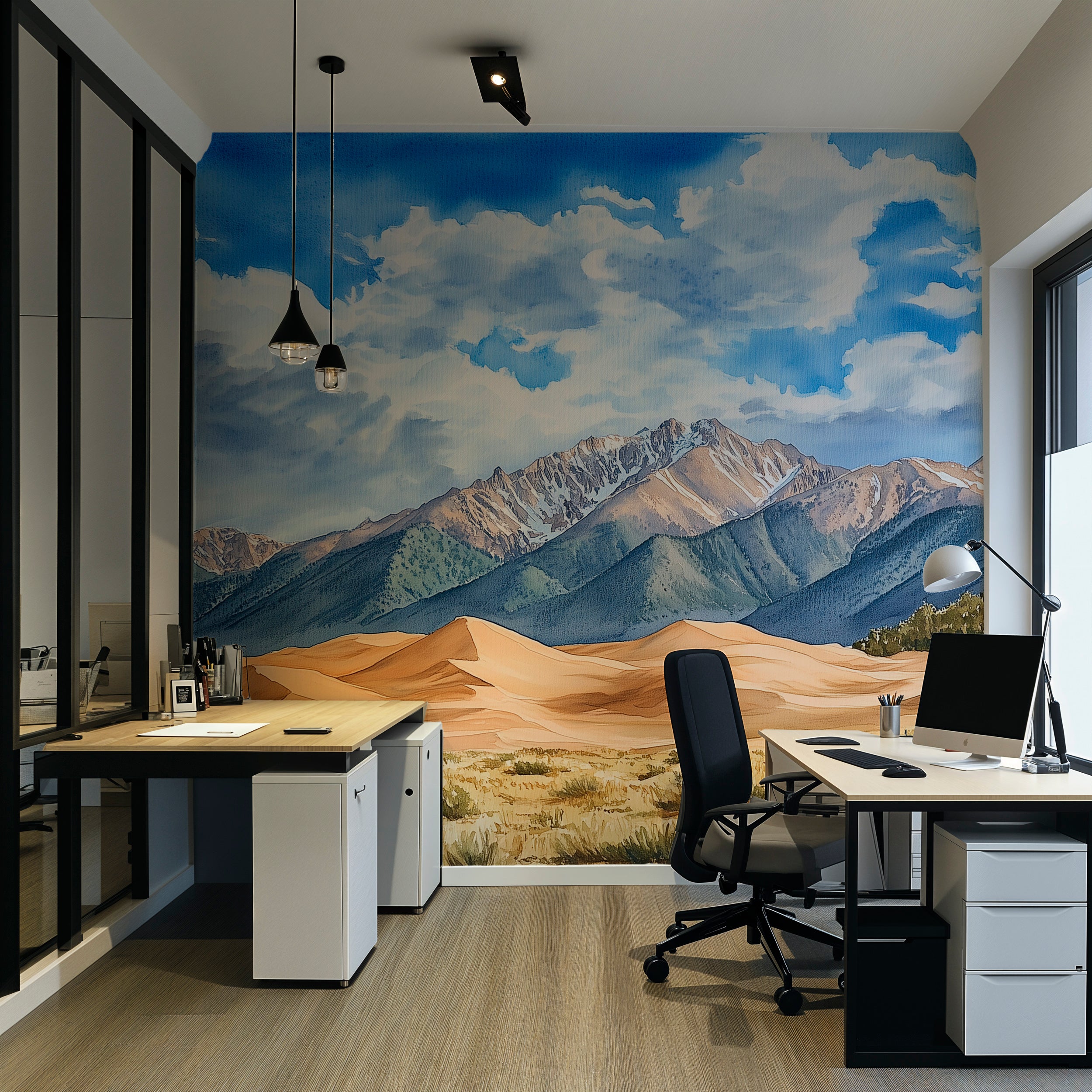 Colorado Sweeping Sand Dunes Mural, Peel and Stick Mountains Wallpaper, Watercolor Landscape Accent Wall Art
