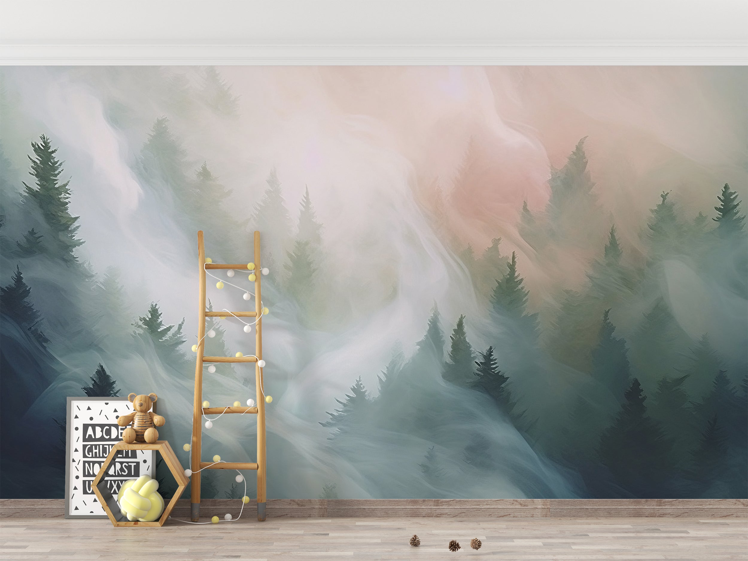 Nature-Inspired Green Gray Watercolor Wallpaper