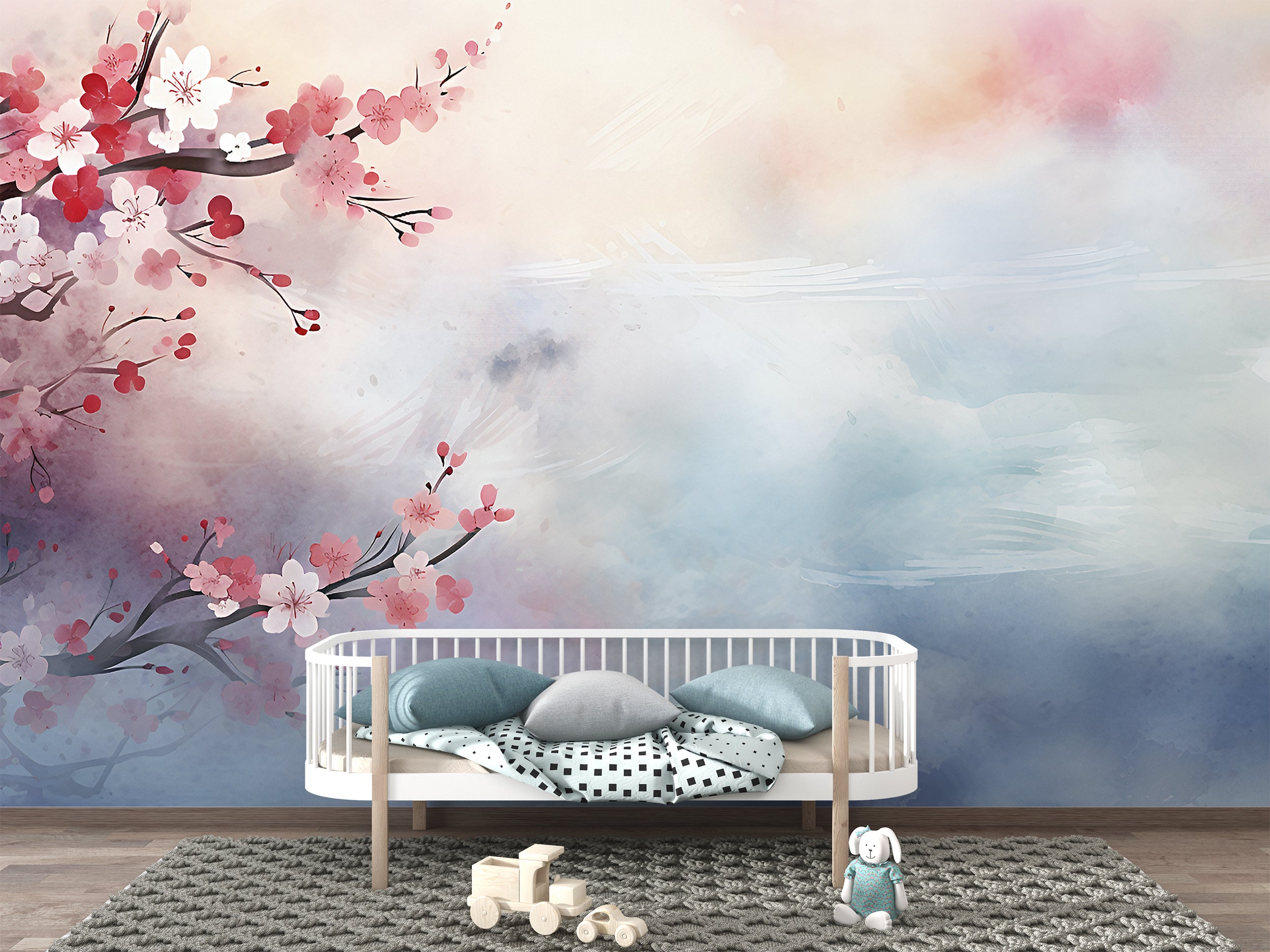Pink Sakura Mural In Japanese Aesthetic