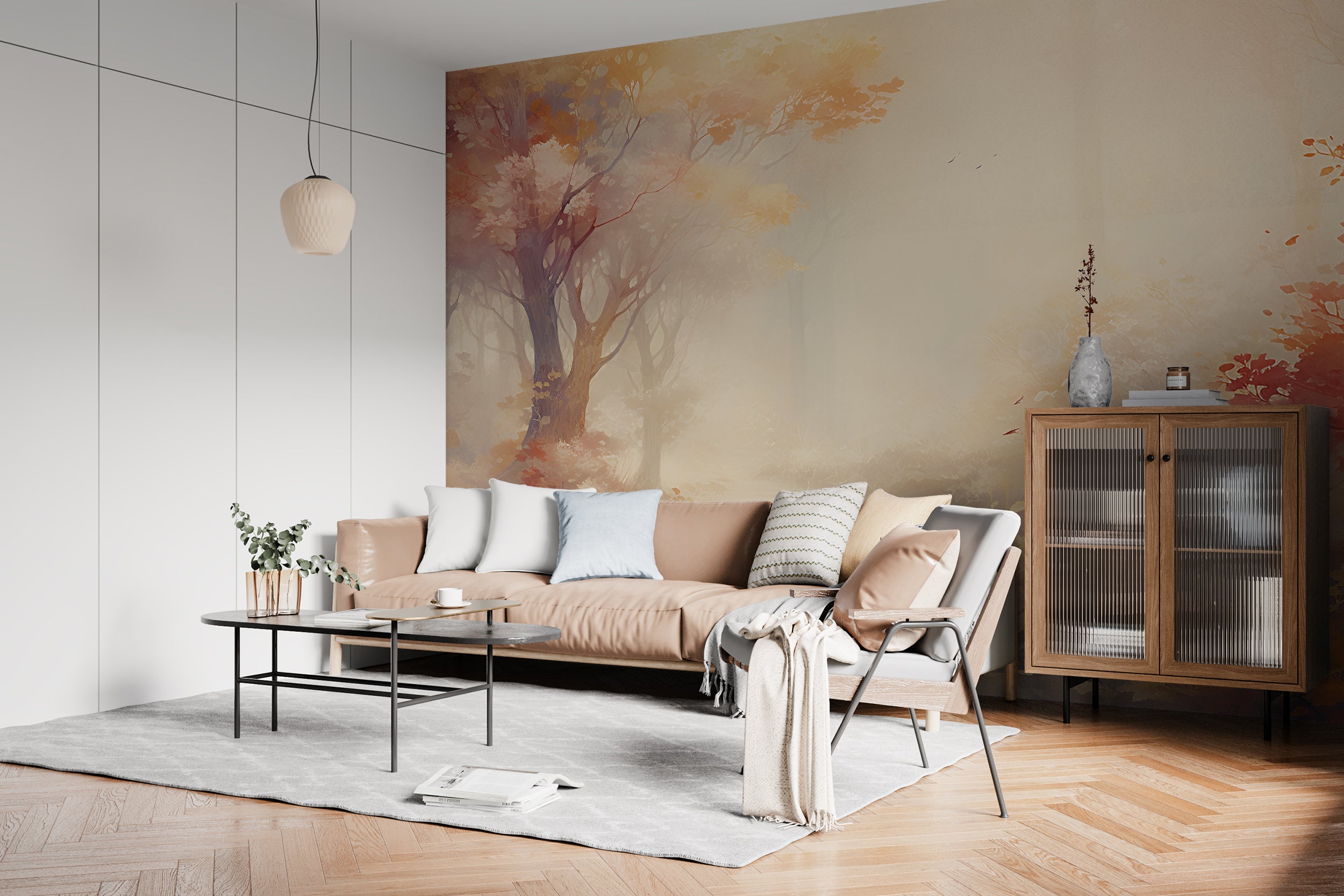 Fantasy Forest Mural With Foggy Trees