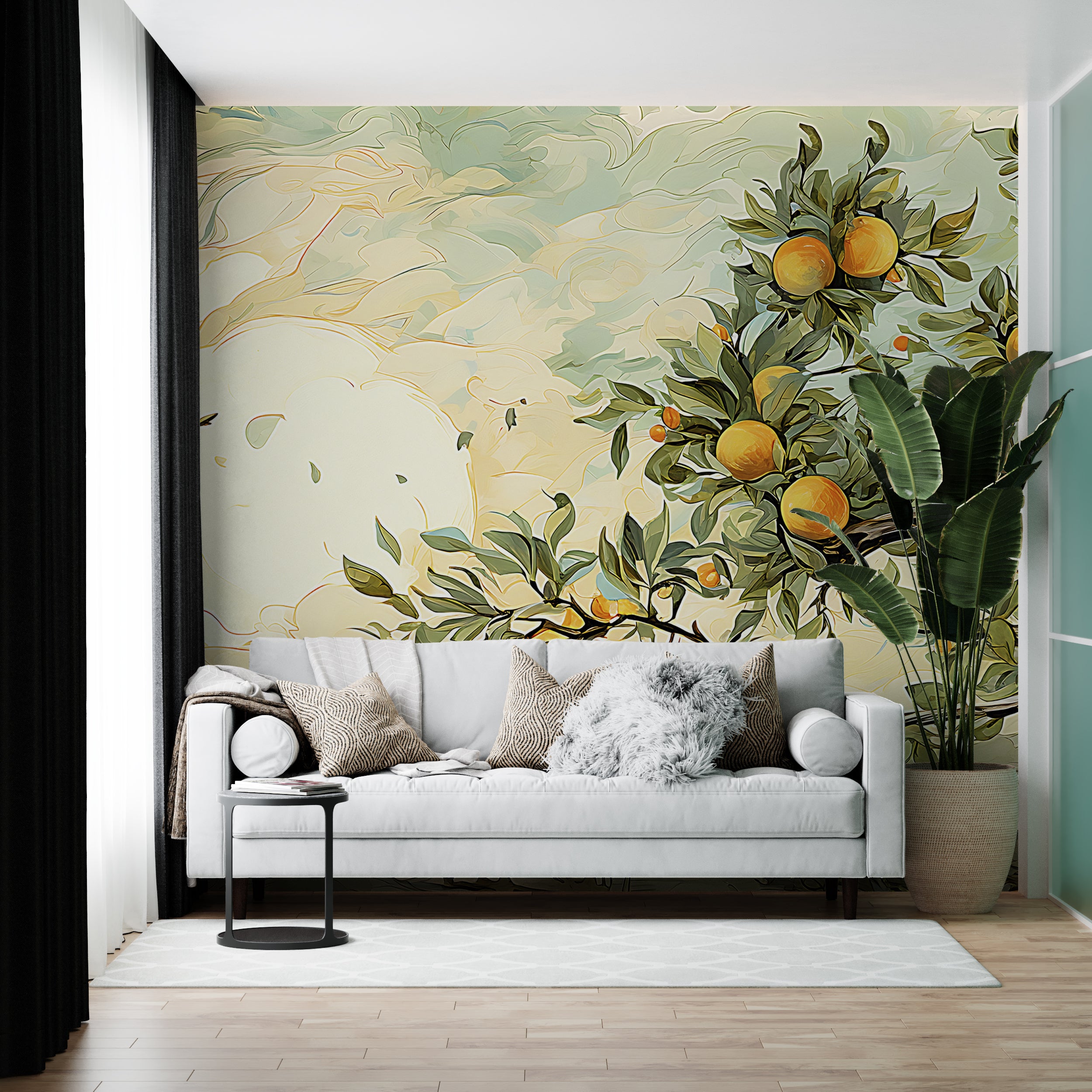Nature-Inspired Green Yellow Landscape Wallpaper