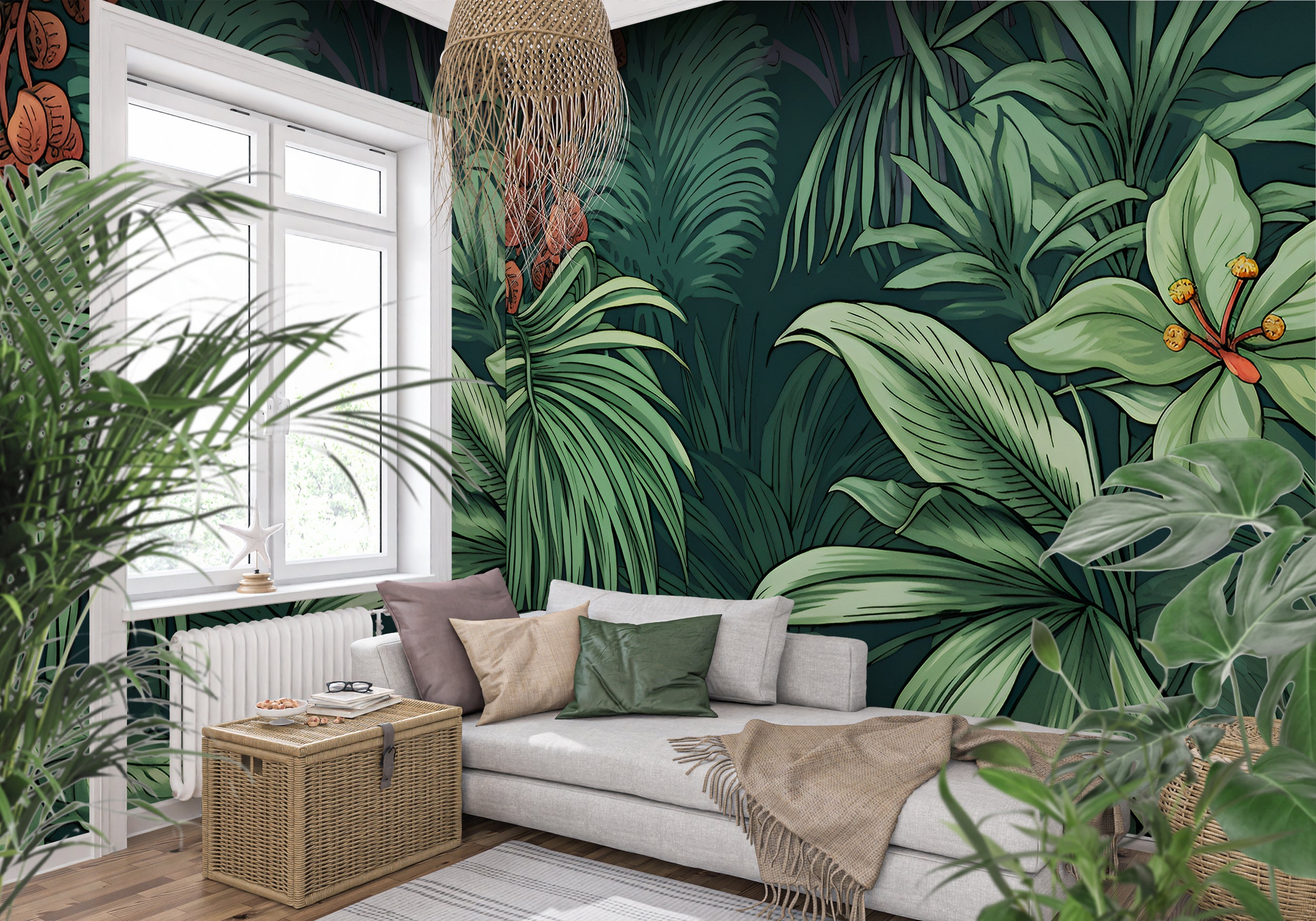 Easy Apply Large Green Leaves Design
