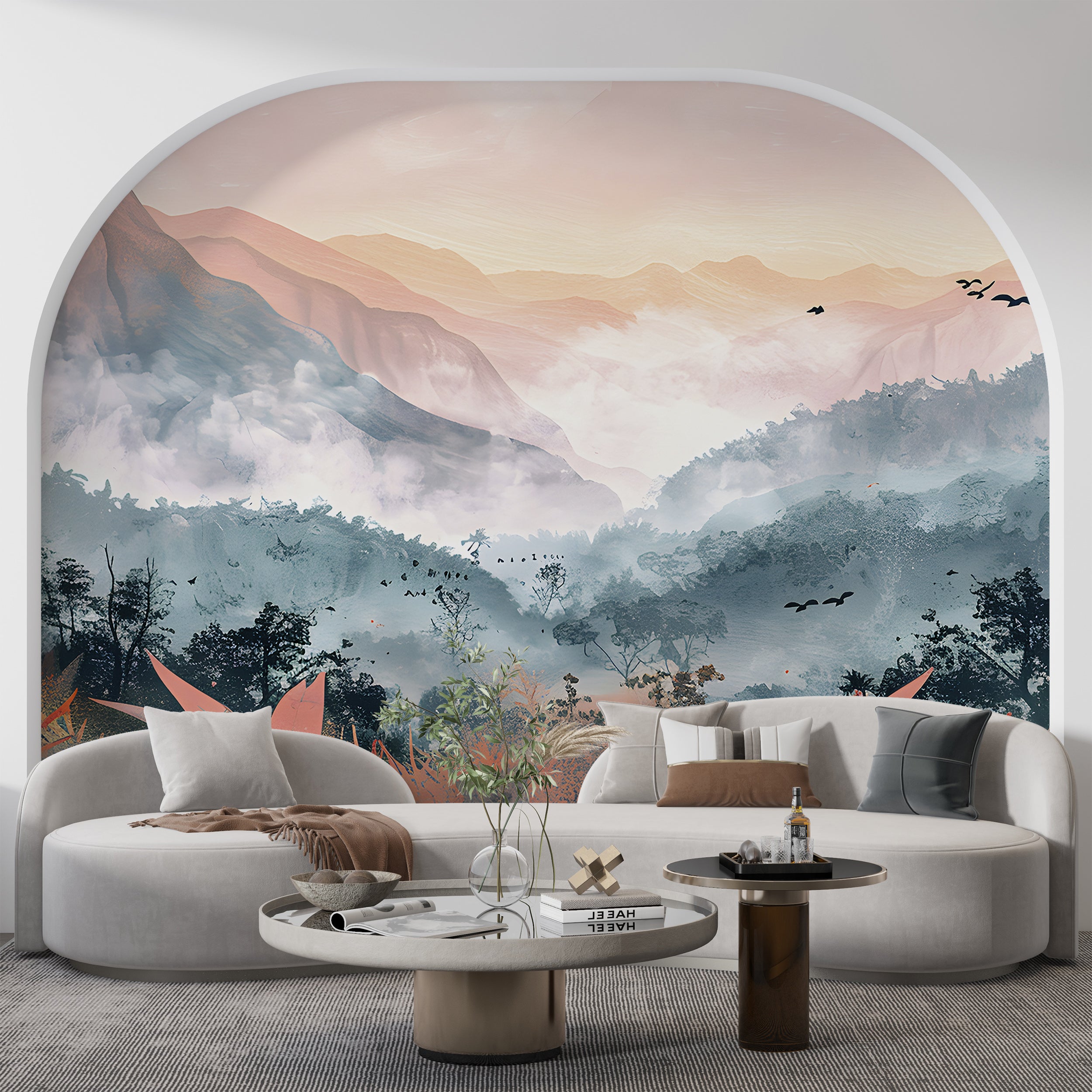 Colorful Jungle Forest Mural, Mountains in the Forest Wallpaper, Peel and Stick Colorful Mountain, Wild Nature Wall Decal, Nursery PVC free