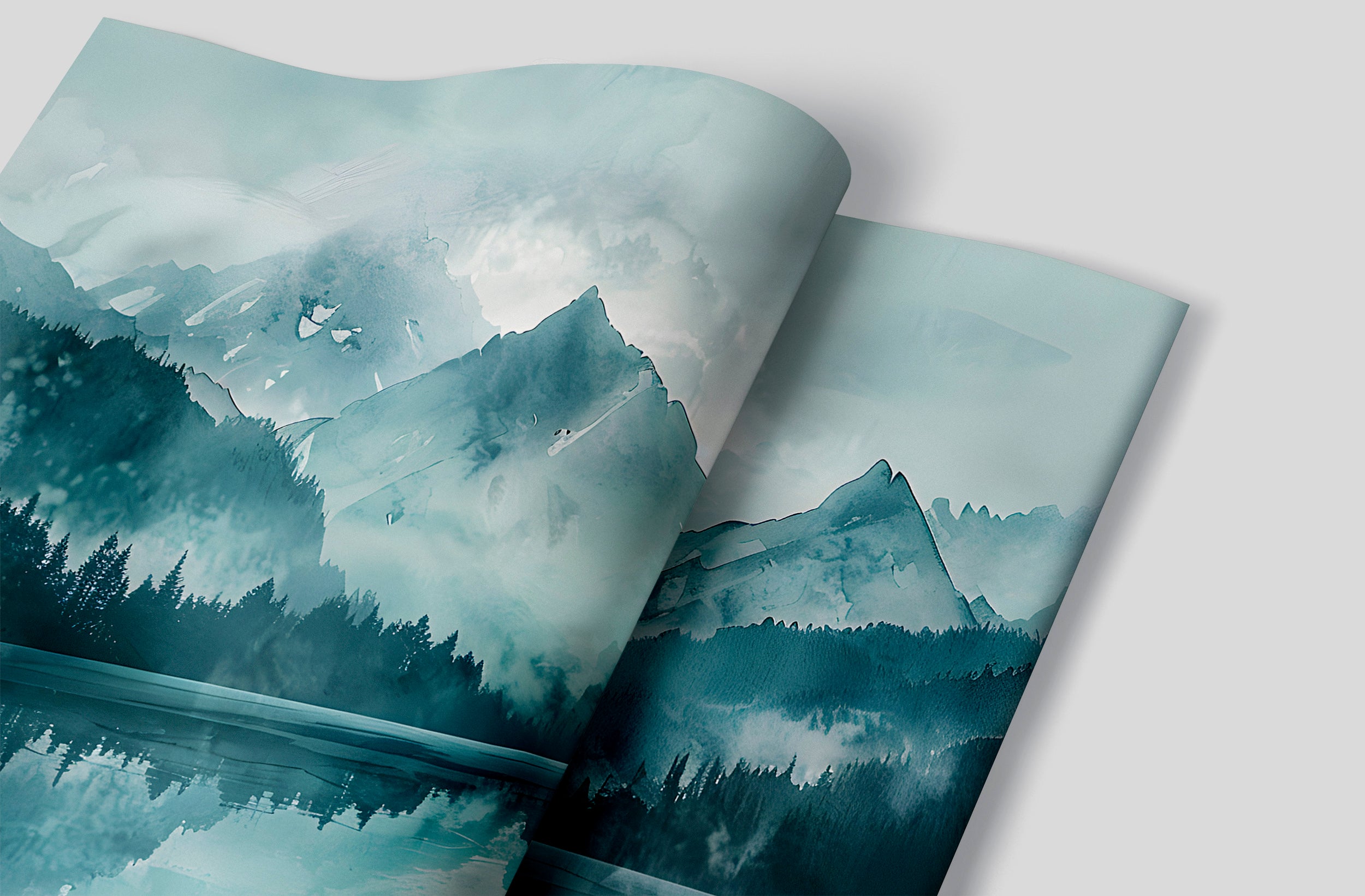 Mountain Lake in Mint Colors Mural, Watercolor Forest and Mountains Wallpaper, Peel and Stick Green Lake Landscape Art, Abstract Nature Decor