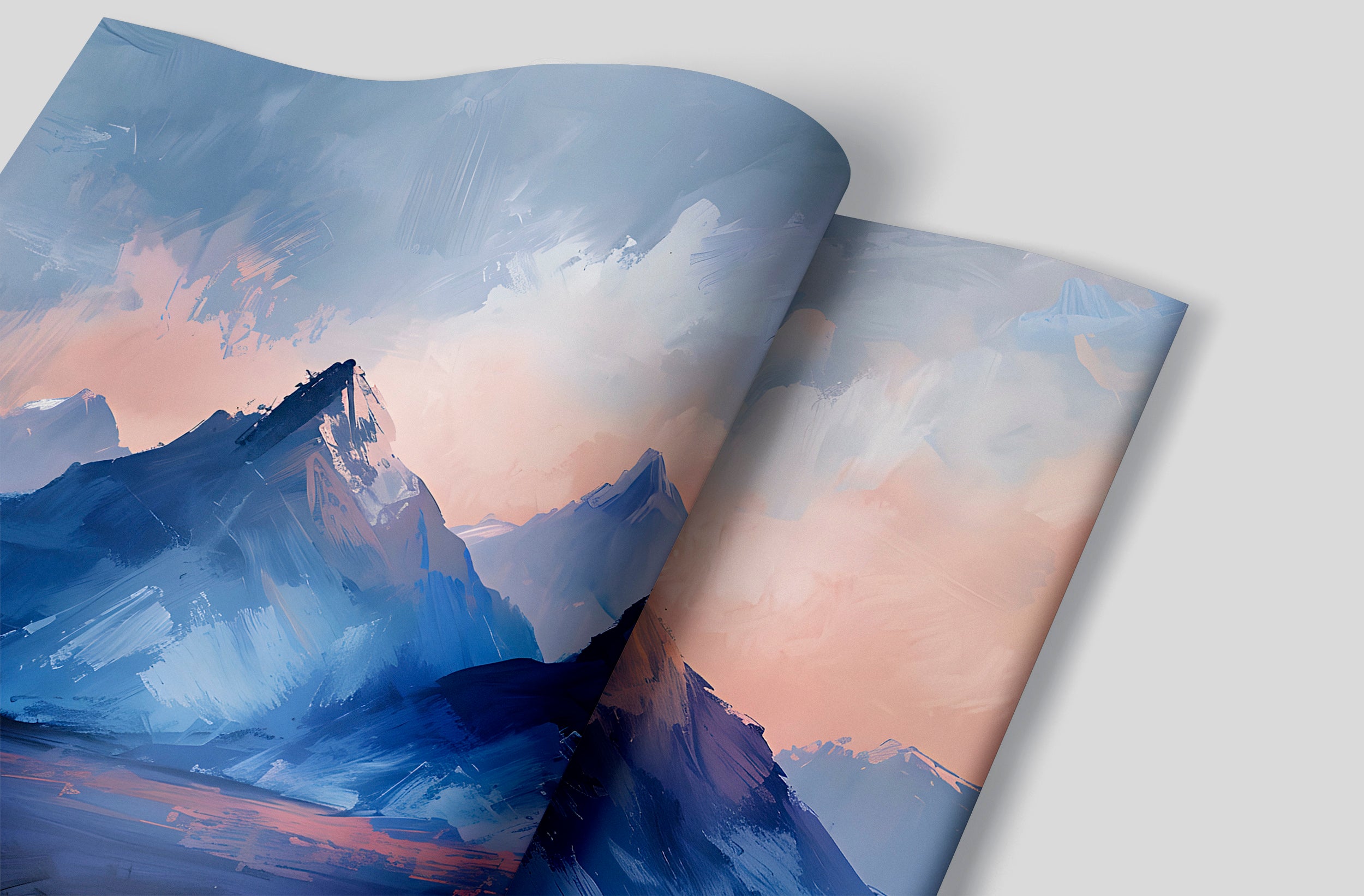 Oil Brushed Style Mountains Mural, Peel and Stick Blue Mountain, Watercolor Abstract Landscape, Nursery Deep Blue Wall Art, PVC free Decal