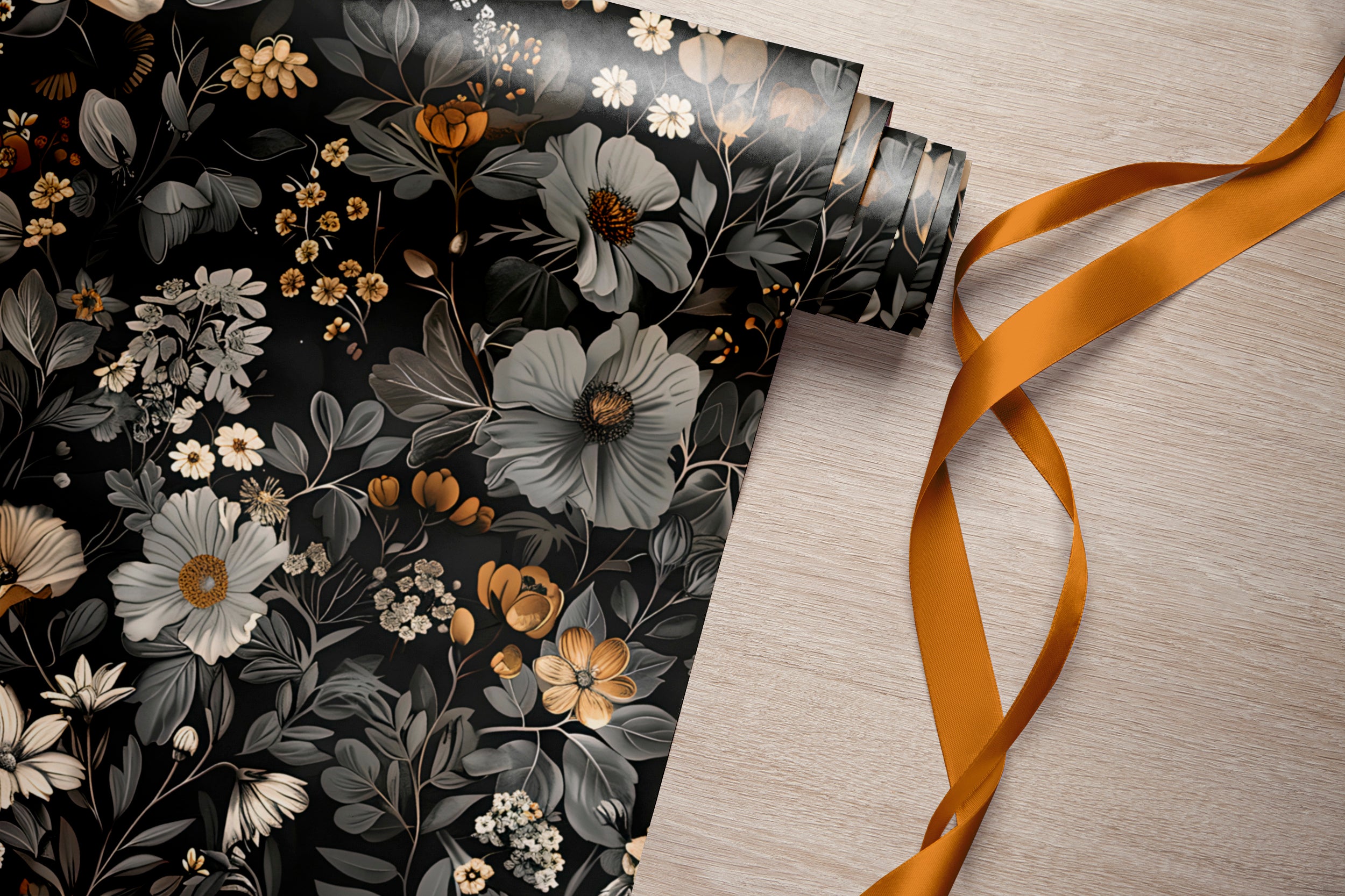 Grey and Beige Floral Wallpaper, Removable Dark Botanical Wall Decal, Peel and Stick Dark Flowers Vintage Wallpaper, Meadow Flower PVC free