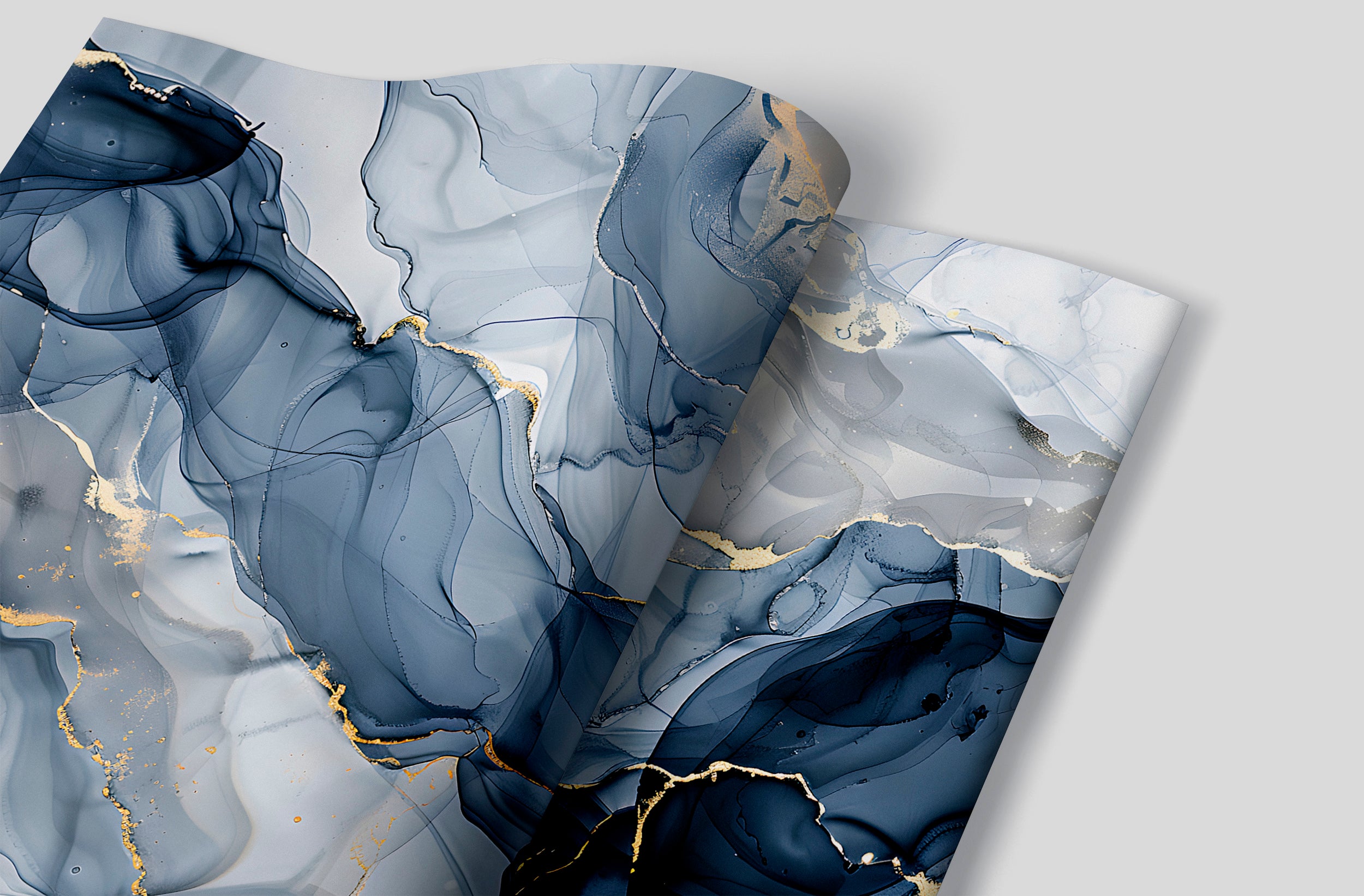 Blue and Gold Alcohol Ink Mural, Marble Wallpaper, Peel and Sick Abstract Watetrcolor, Removable Wallpaper, Modern Luxury Wall Mural
