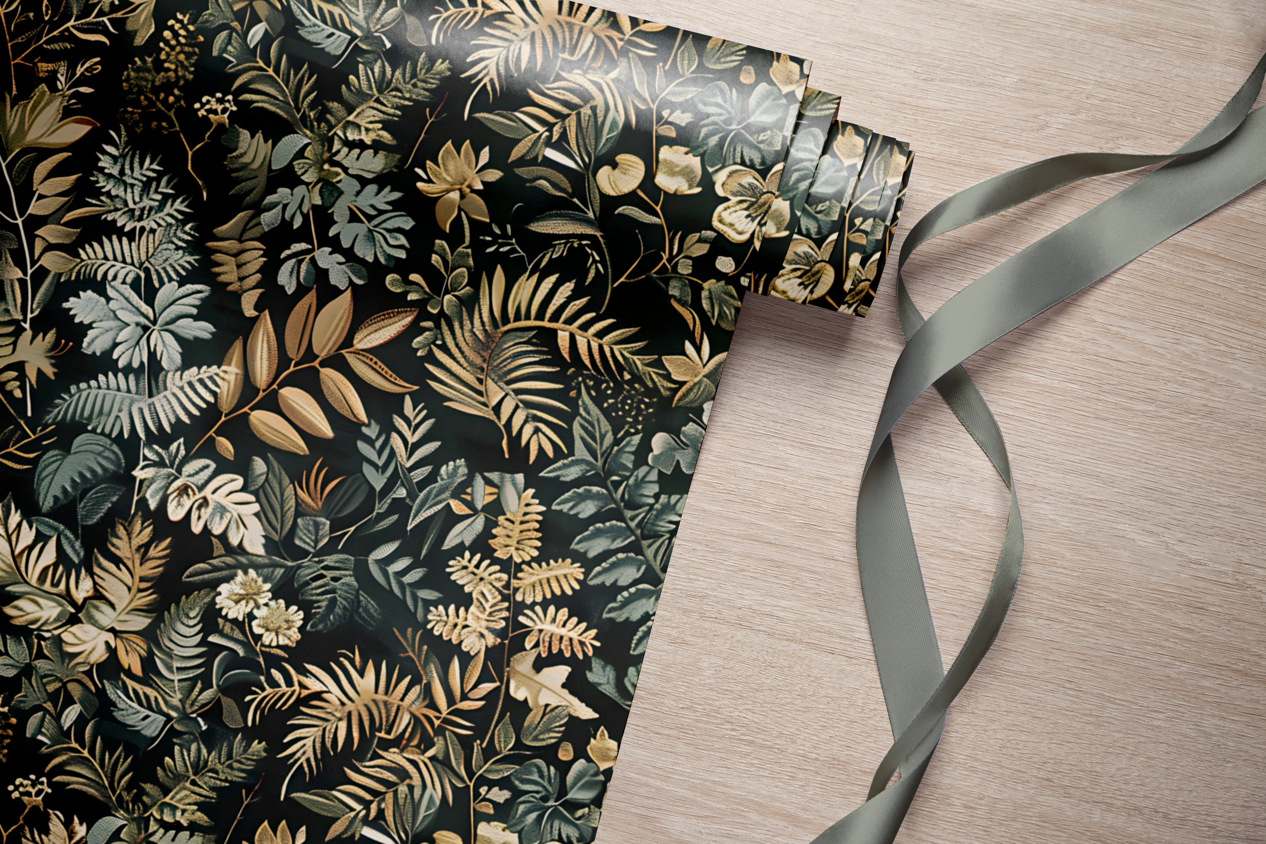 Dark Floral Wallpaper, Peel and Stick Fern Pattern Decal, Wild Flowers and Leaves Wall Decor, Removable Dark Botanical Forest Flower Wallpaper