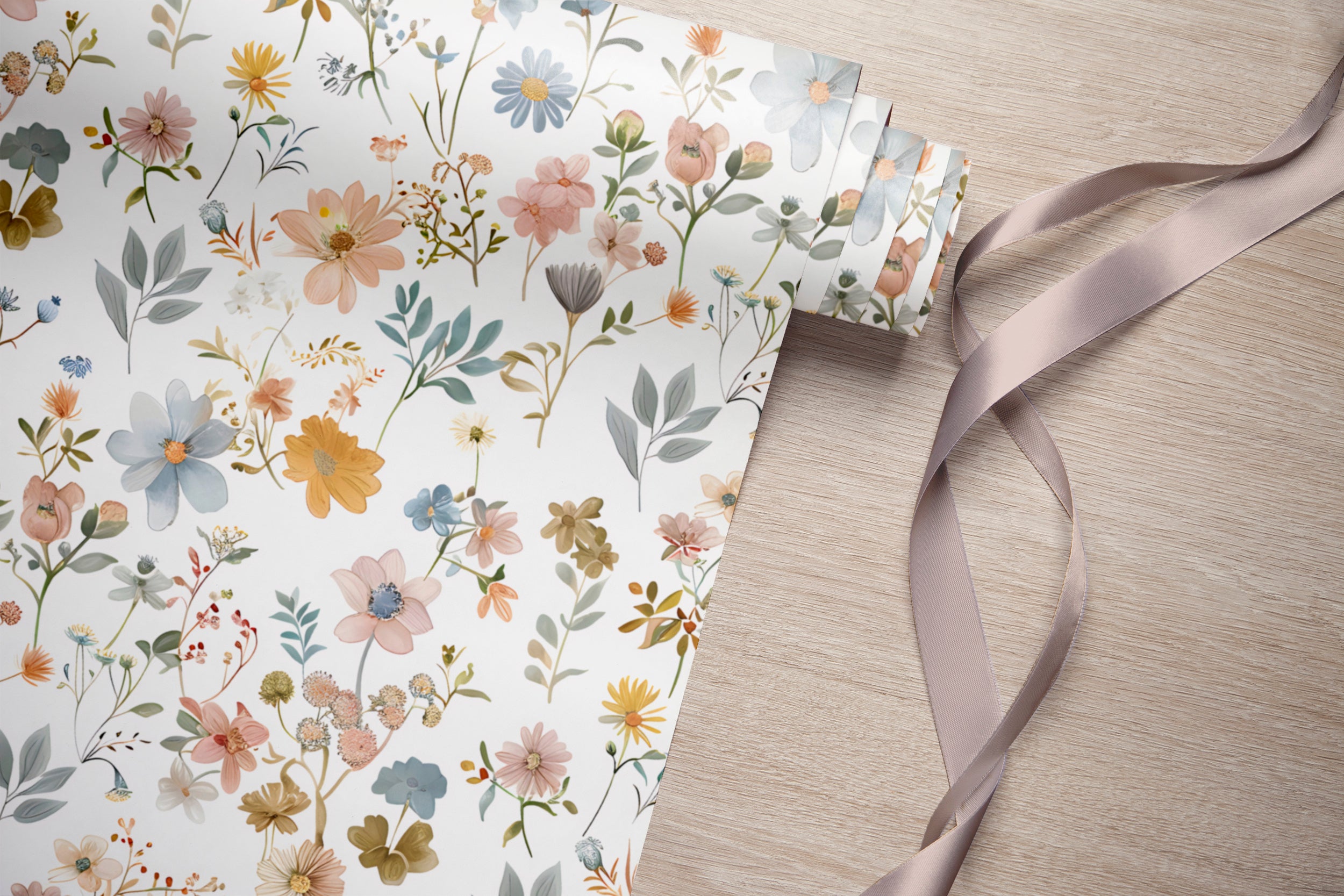 Soft Multi Color Floral Wallpaper, Pastel Meadow Flowers Wall Decal, Peel and Stick Light Botanical Wallpaper, Removable Field Wild Flower Pattern