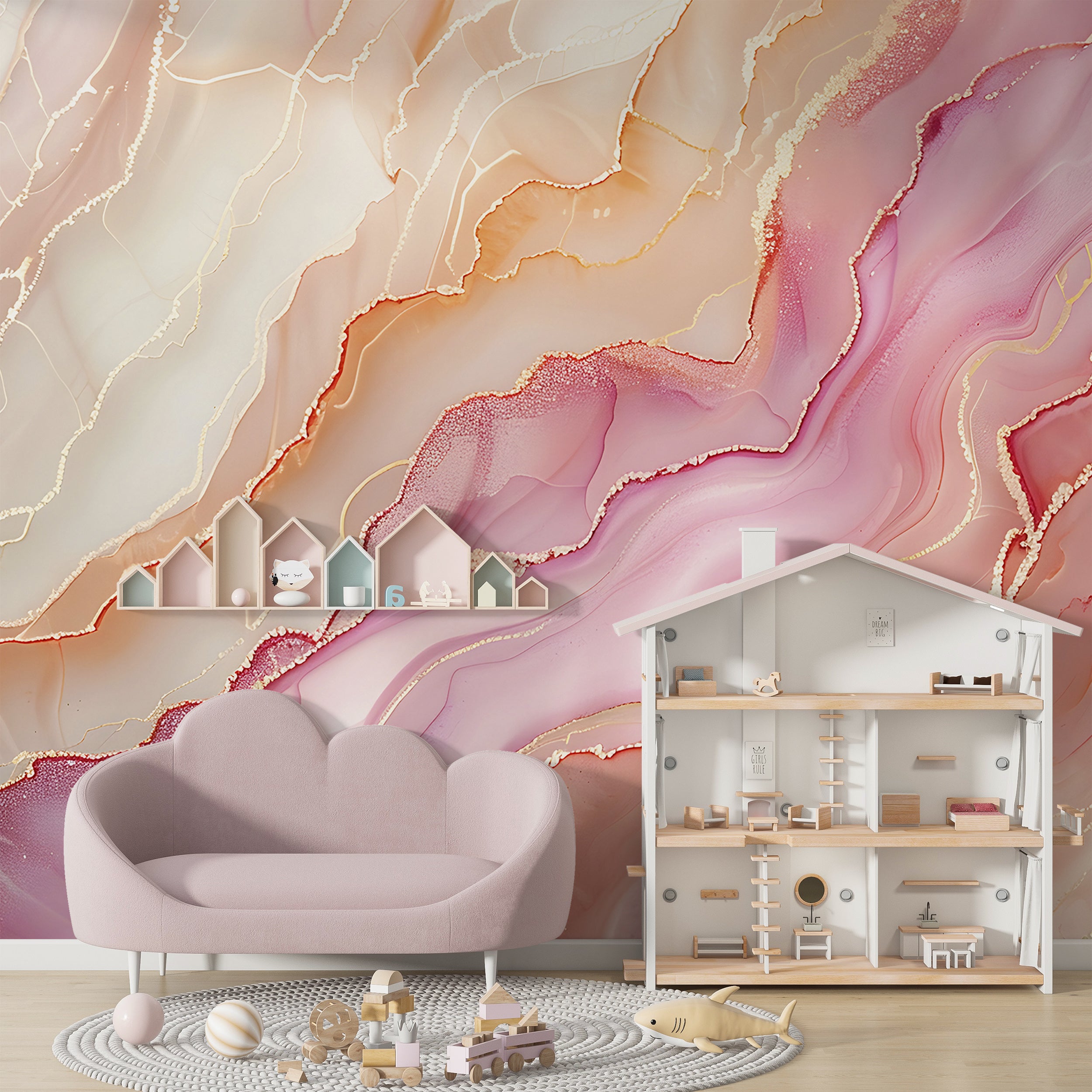 Marble Texture in Soft Pastel Colors Wallpaper, Peel and Stick Colorful Alcohol Ink Wall Mural, Removable Accent Wall Marble Decal