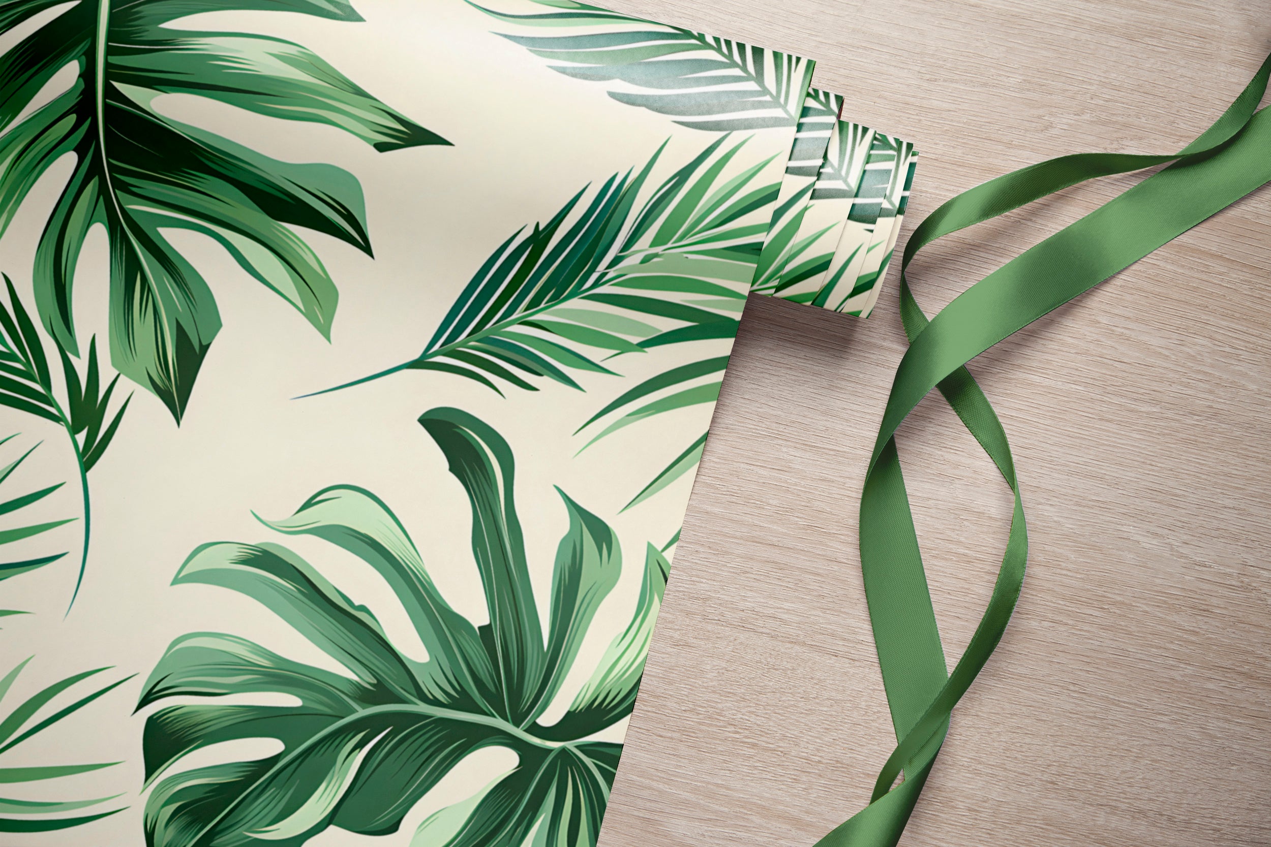 Palm Leaves Wallpaper, Green and Beige Tropical Wall Decal, Peel and Stick Palms Wallpaper, Removable Jungle Floral Wall Decor