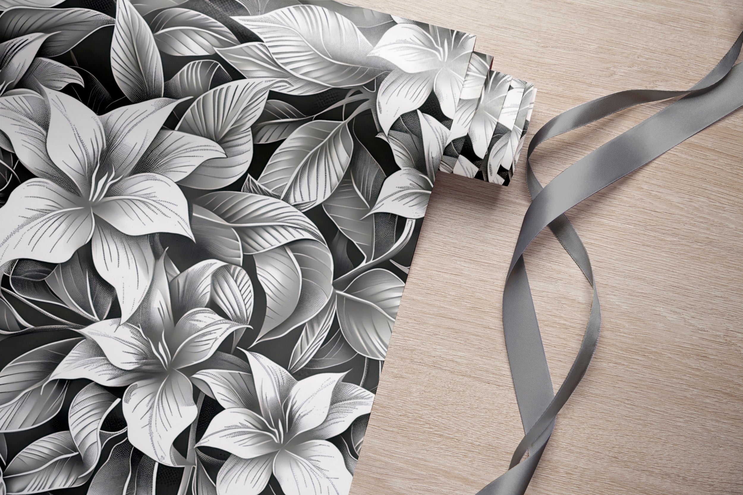 Stippling Style Floral Wallpaper, Peel and Stick Monochrome Flowers Decal, Black and White Floral Wallpaper, Removable Flower Pattern