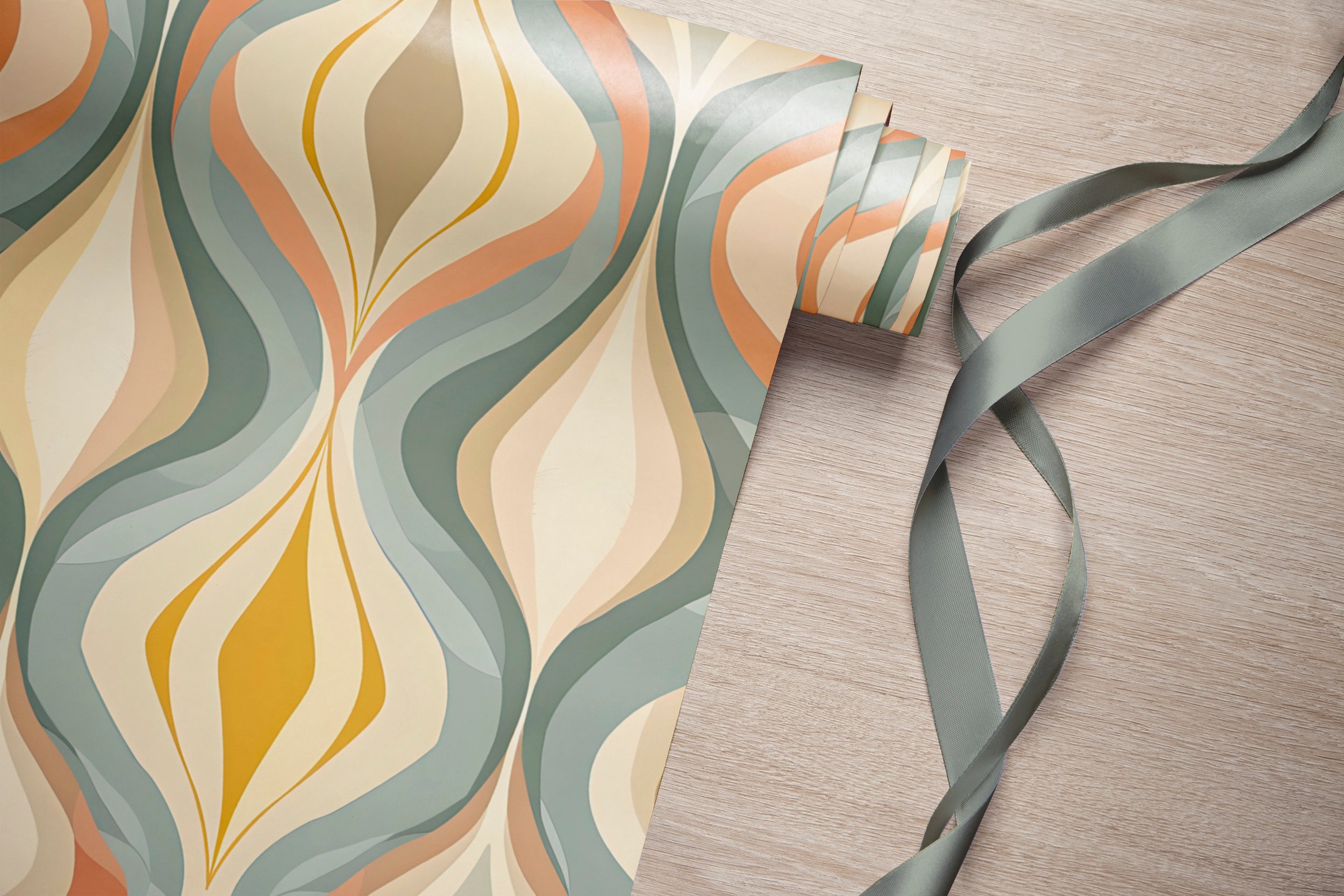 Abstract Wavy Pattern Wallpaper in Pastel Colors, Peel and Stick Geometrical Wallpaper, Removable PVC free Nursery Wall Decal