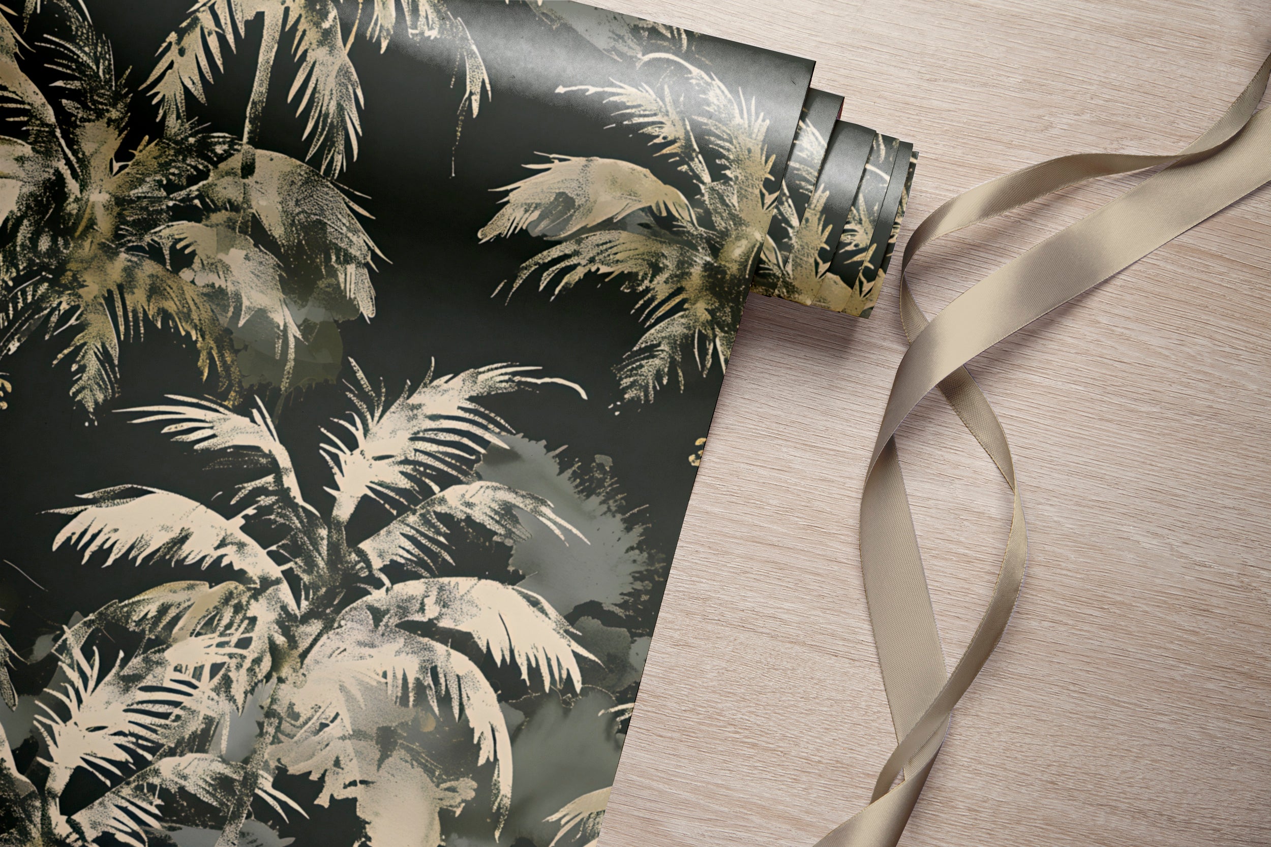 Palm Leaves Dark Wallpaper, Green and Beige Tropical Wall Decal, Peel and Stick Palm Tree Wallpaper, Removable Coastal Botanical Decor