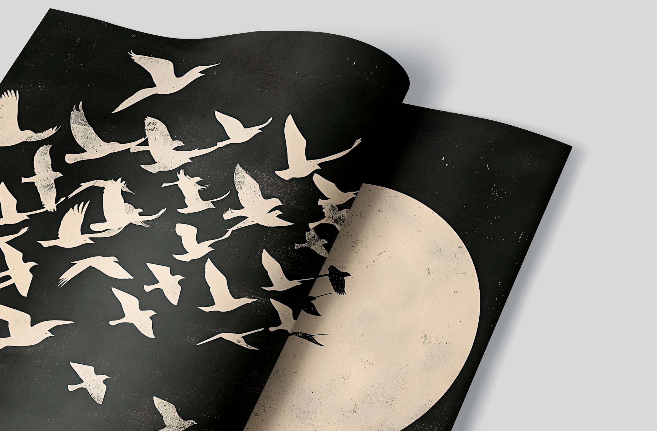 Abstract Birds Swallow Mural, Black and White Abstract Wallpaper, Peel and Stick Japanese Birds and Sun Art, Removable Two-Color Decor