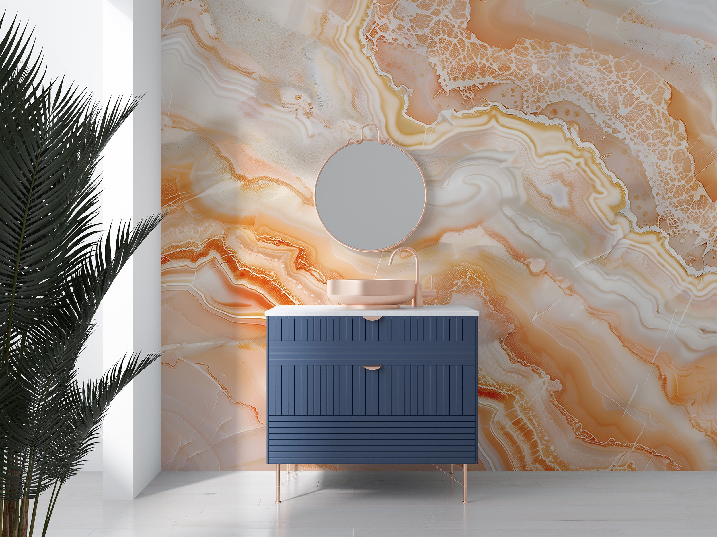 Orange Marble Mural, Peel and Stick Abstract Accent Wall Wallpaper, Removable Peach Marble Art, Alcohol Ink Decor