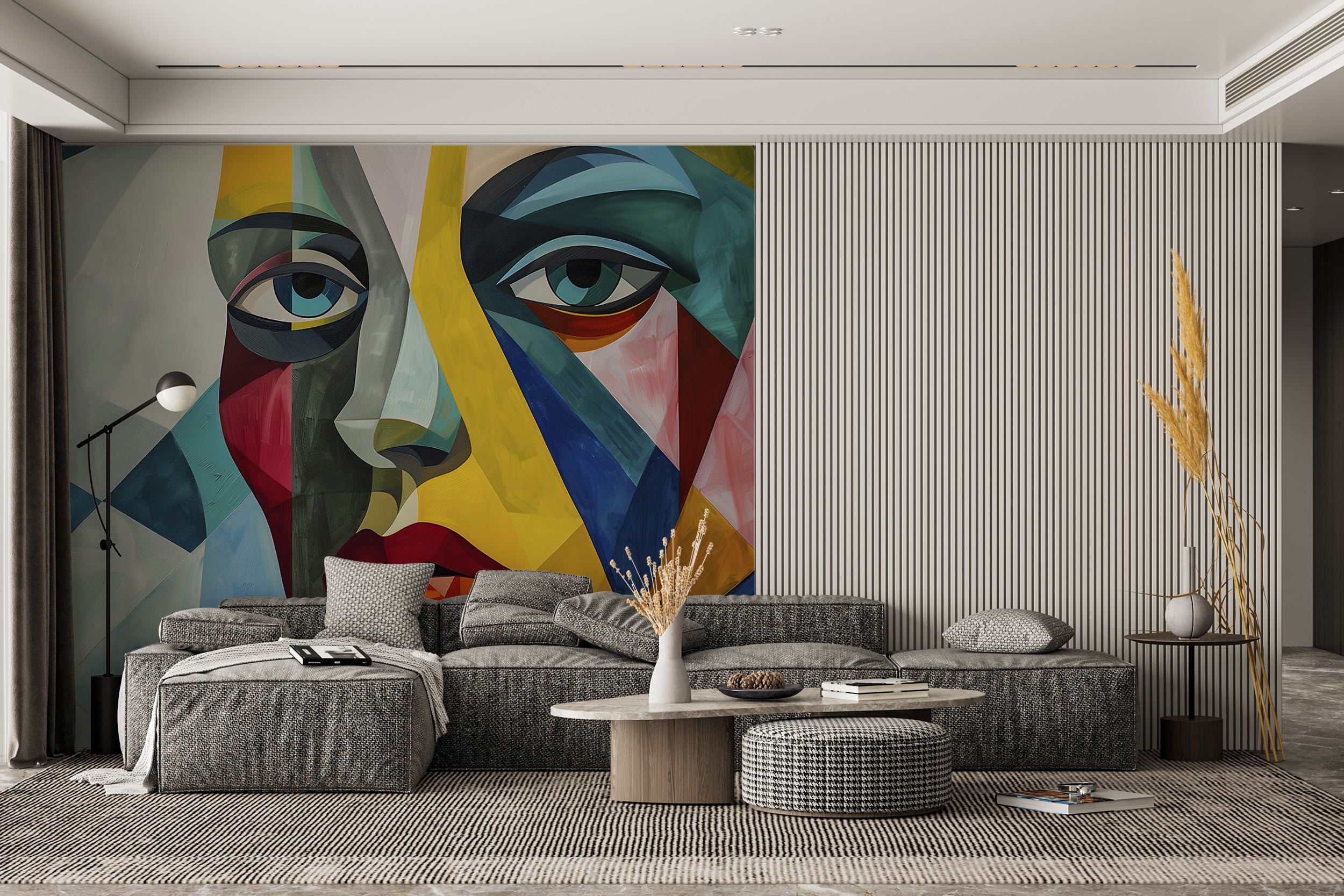 Abstract Cubism Wallpaper, Peel and Stick Abstract Face Mural, Removable Colorful Geometrical Wallpaper, Shapes Modern Art