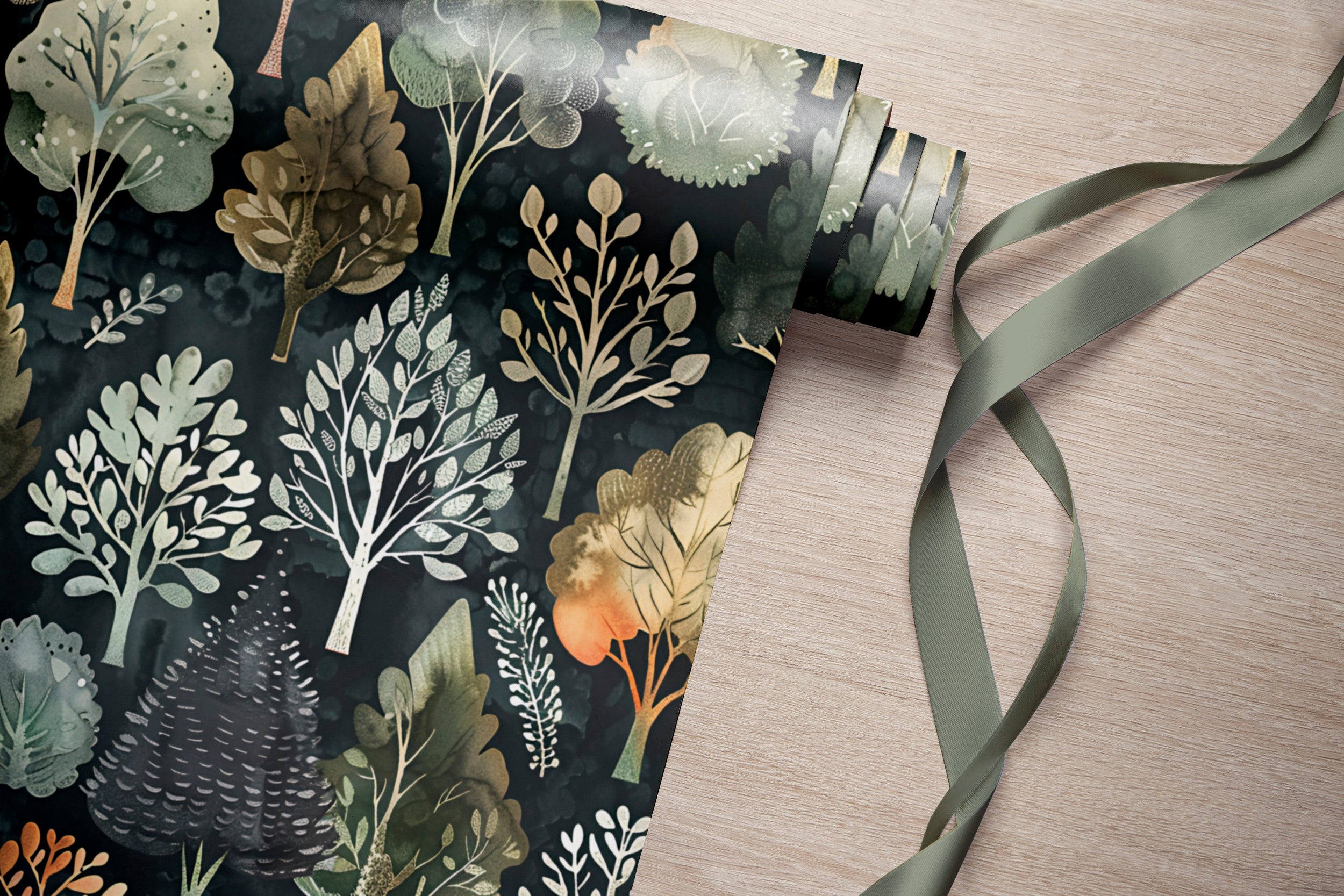 Botanical peel and stick wallpaper Dark green forest wall decor