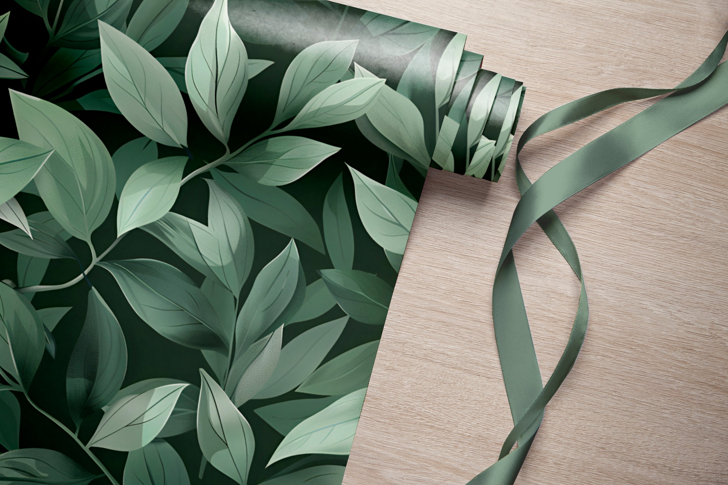 Green Leaves Wallpaper, Peel and Stick Greenery Wall Decor, Removable Dark Green Botanical Wallpaper, Tree Leaves Pattern Wallpaper