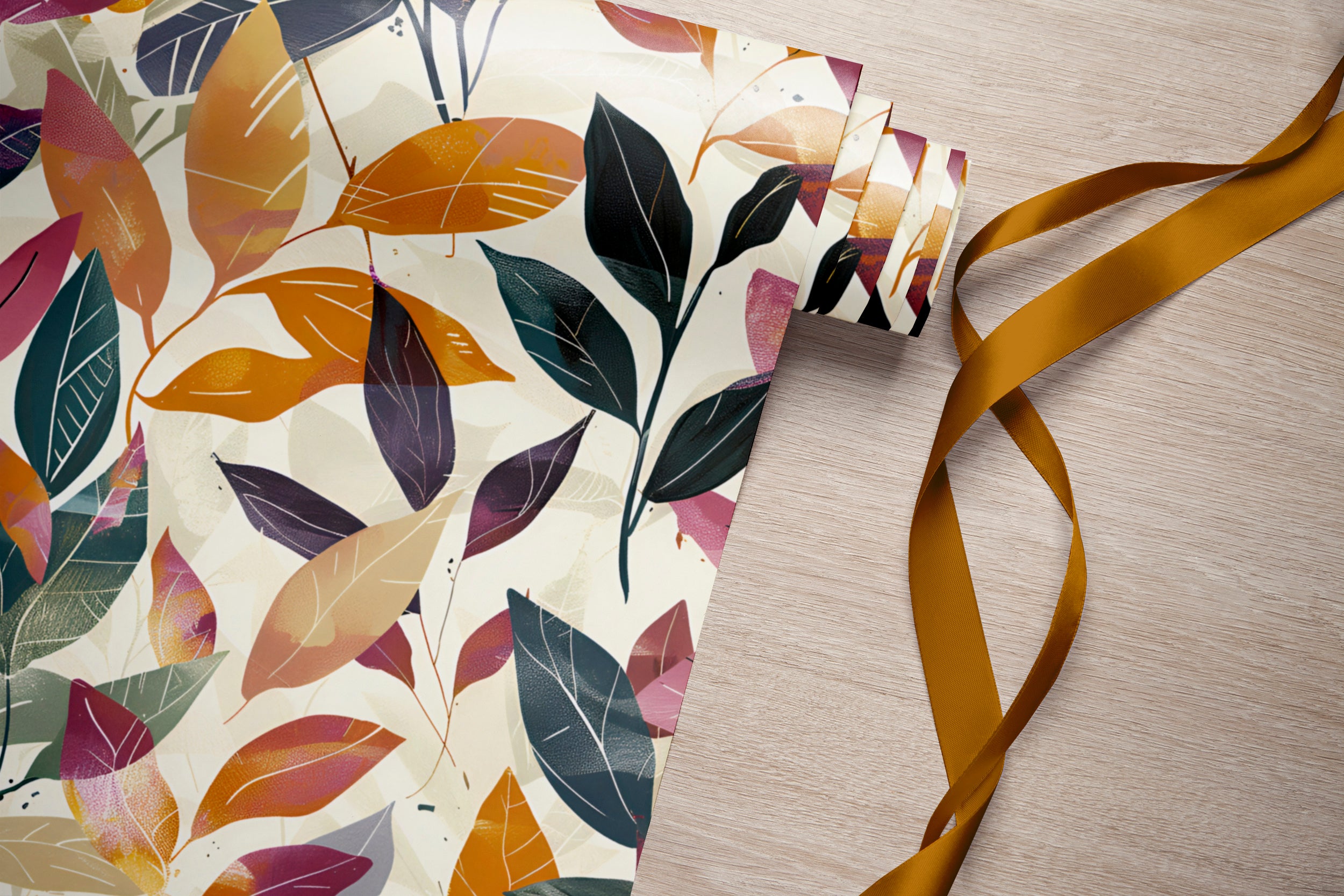 Autumn Leaves Wallpaper, Peel and Stick Colorful Leaf Wallpaper, Removable Red and Orange Botanical Wall Decor