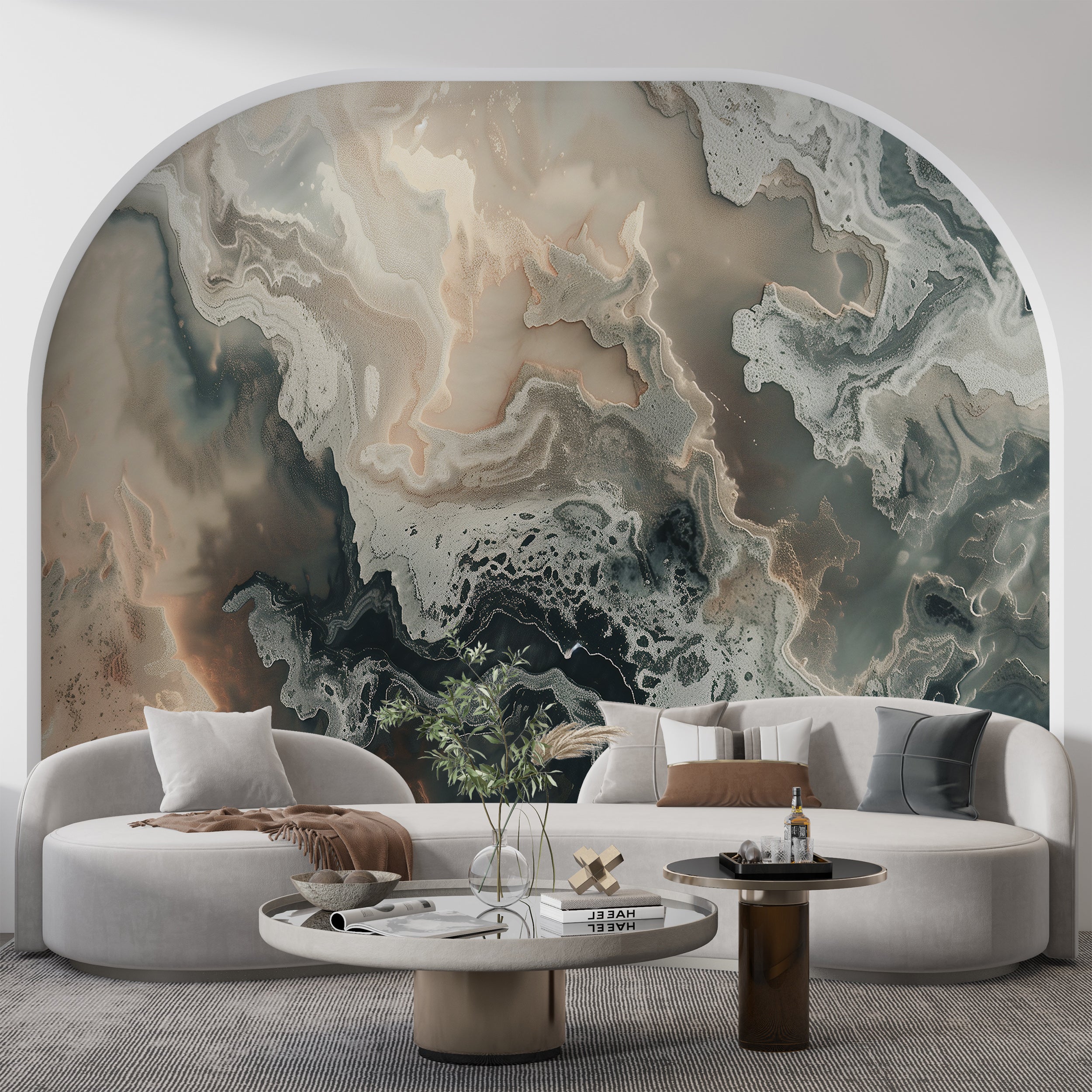 Green and Beige Alcohol Ink Wall Mural, Peel and Stick Abstract Wallpaper, Accent Wall Emerald and Beige Marble Wallpaper