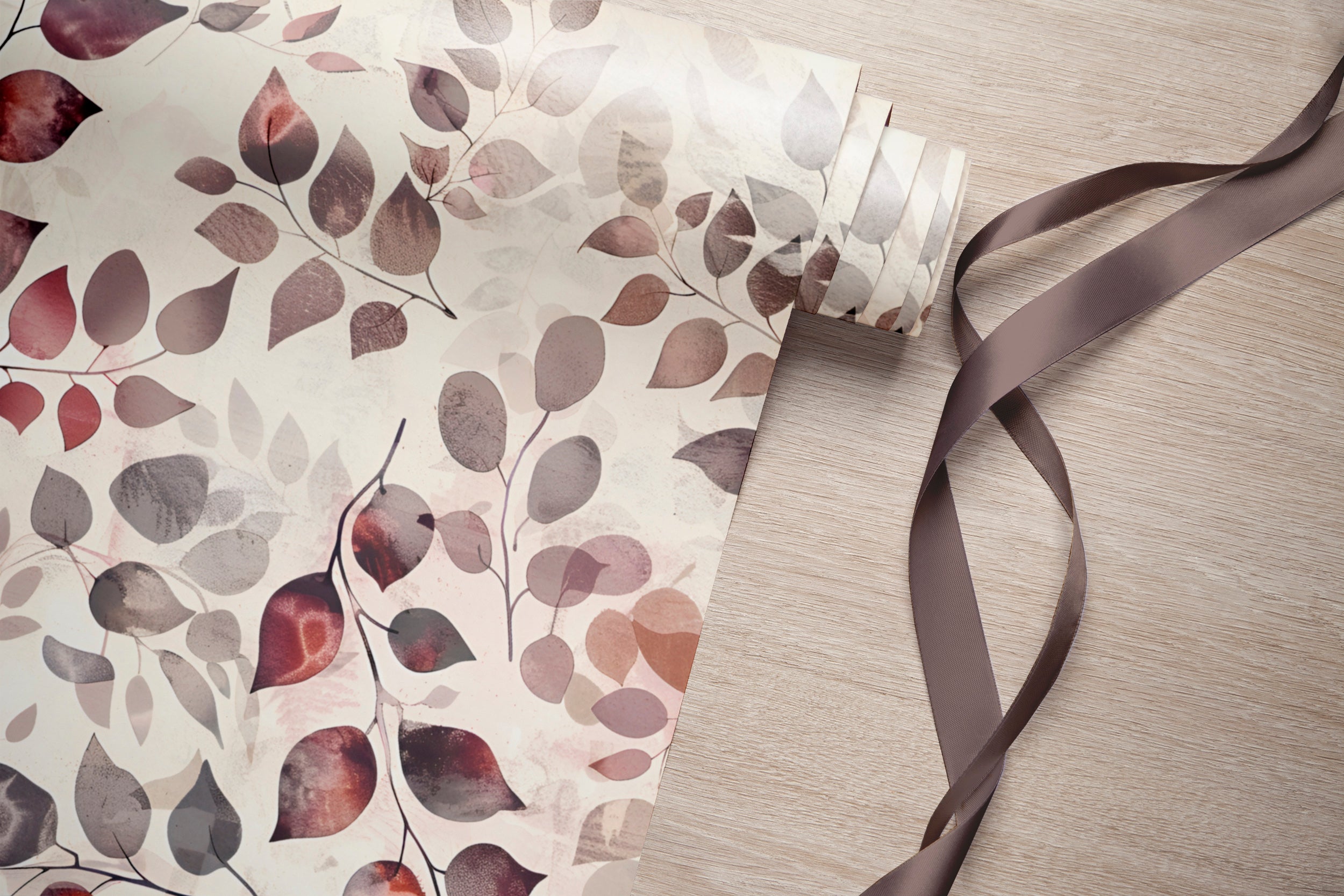 Pastel Red Leaves Wallpaper, Peel and Stick Removable Autumn Wall Decor, Soft Red Botanical Wallpaper, Watercolor Floral Wall Art