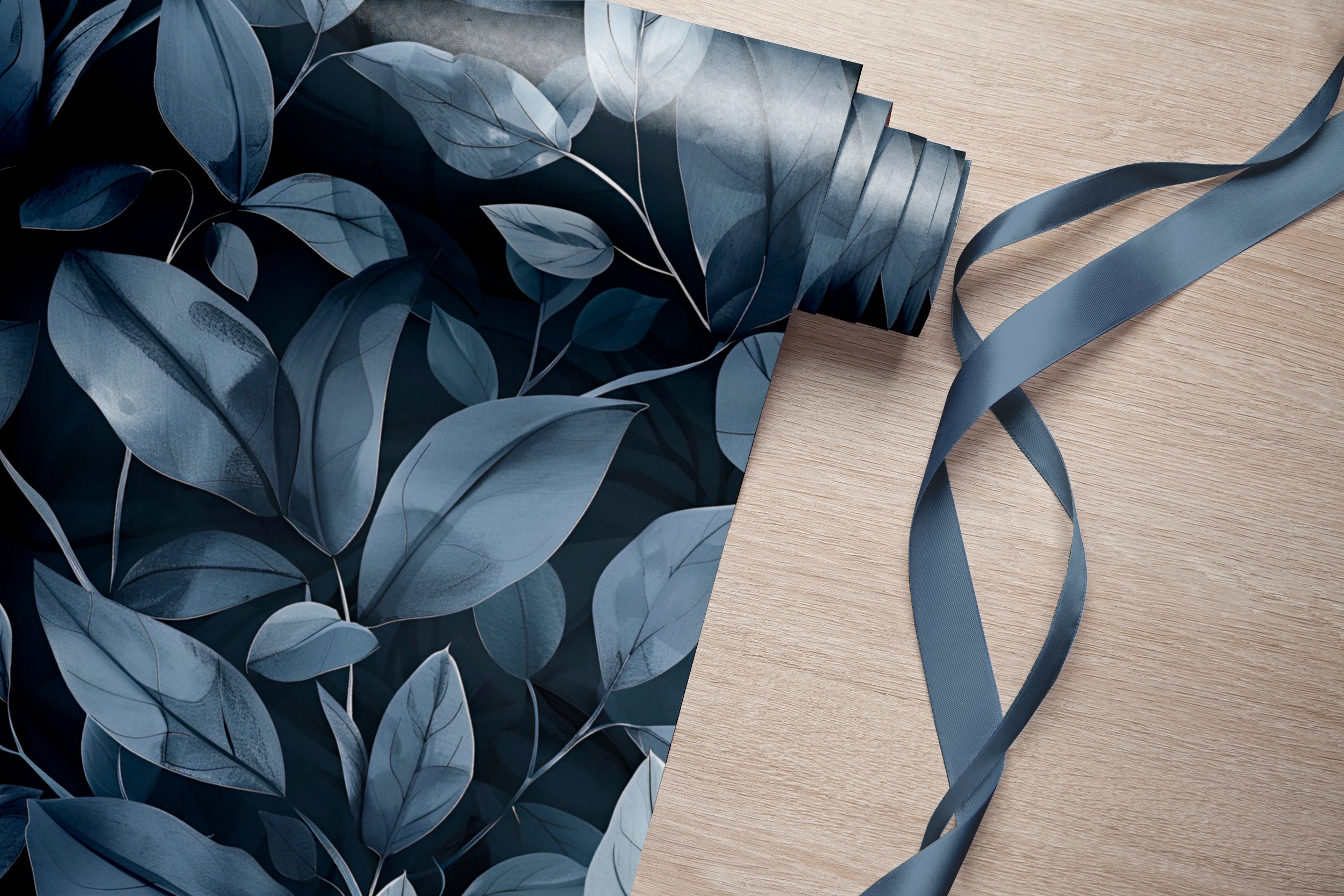 Large Scale Blue Leaf Pattern Wallpaper, Peel and Stick or Pre-pasted Dark Botanical Wallpaper, Accent Wall Vibrant Navy Blue Art