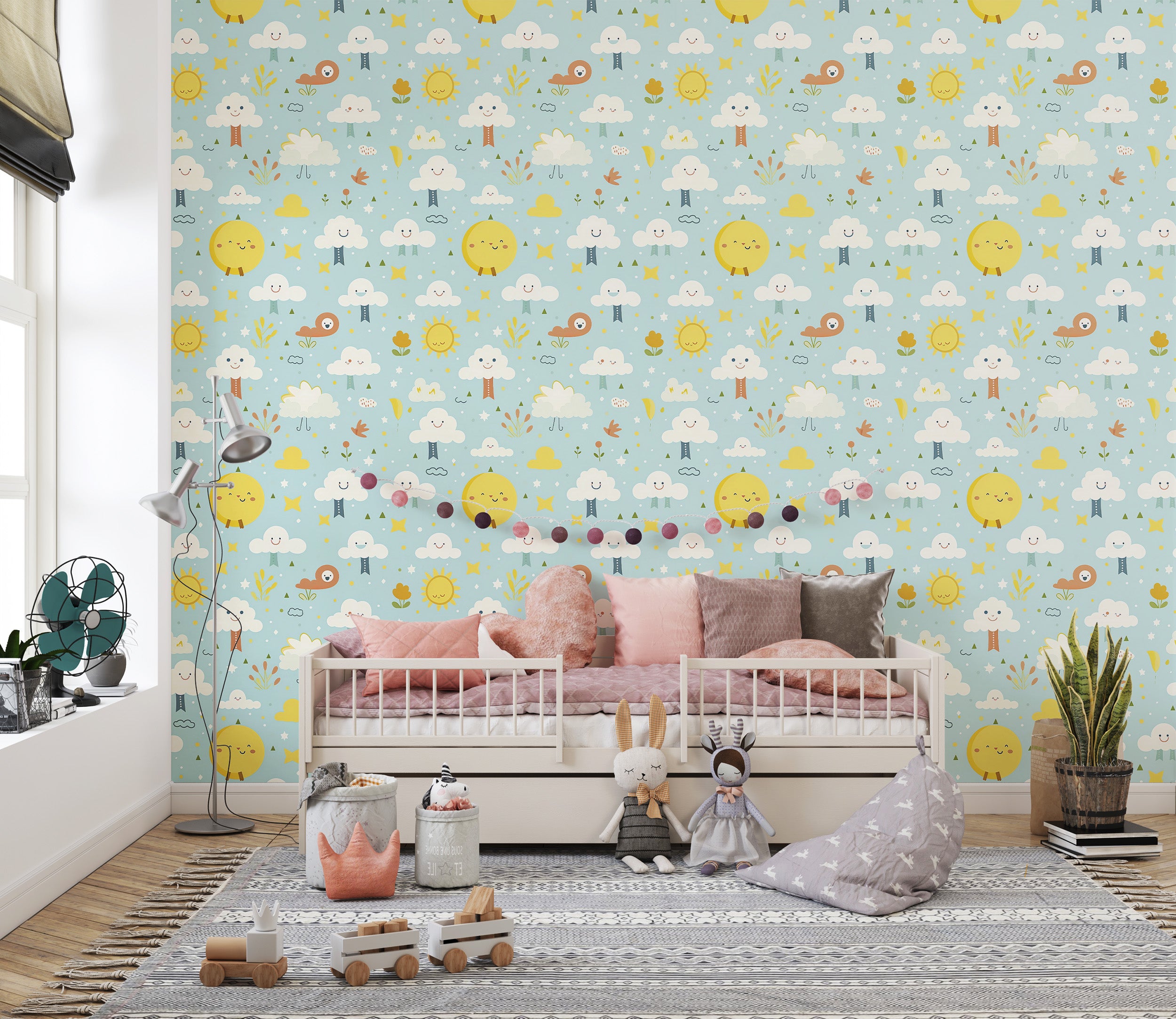 Removable Blue Wallpaper for Kids Room Transformation
