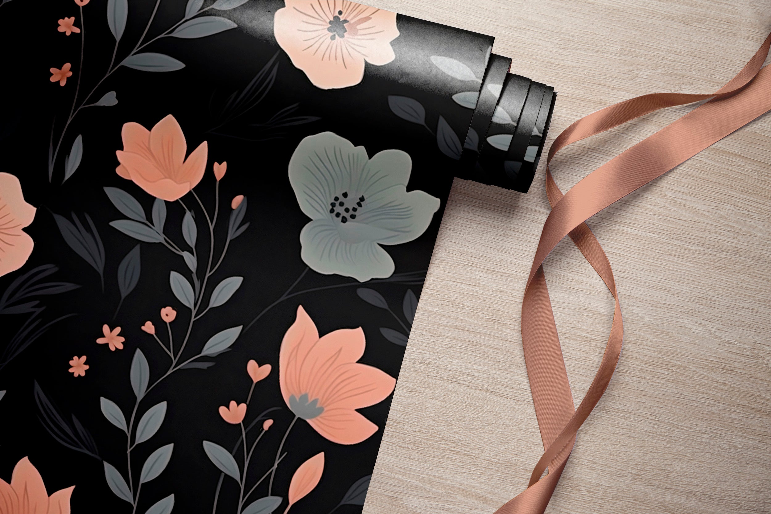 Dark floral wallpaper roll