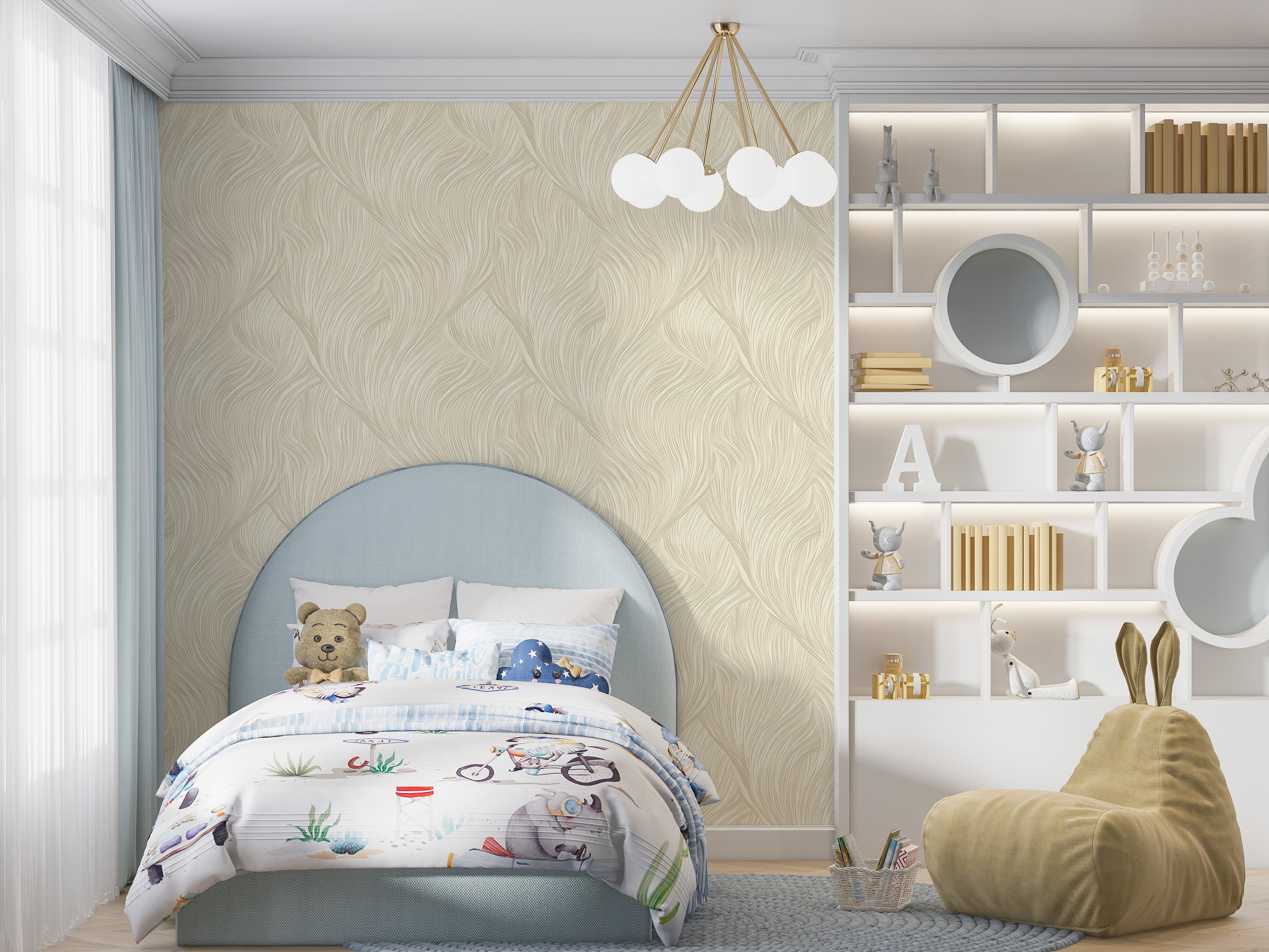 Effortless Application of Beige Waves Wall Art