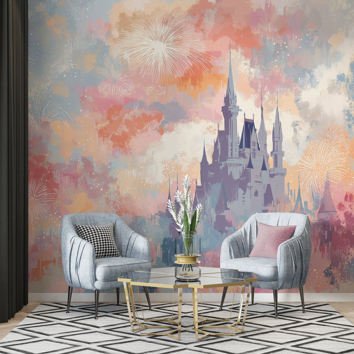 Fairy Tale Castle Pastel Pink & Blue Fantasy Wall Mural – Magical ...