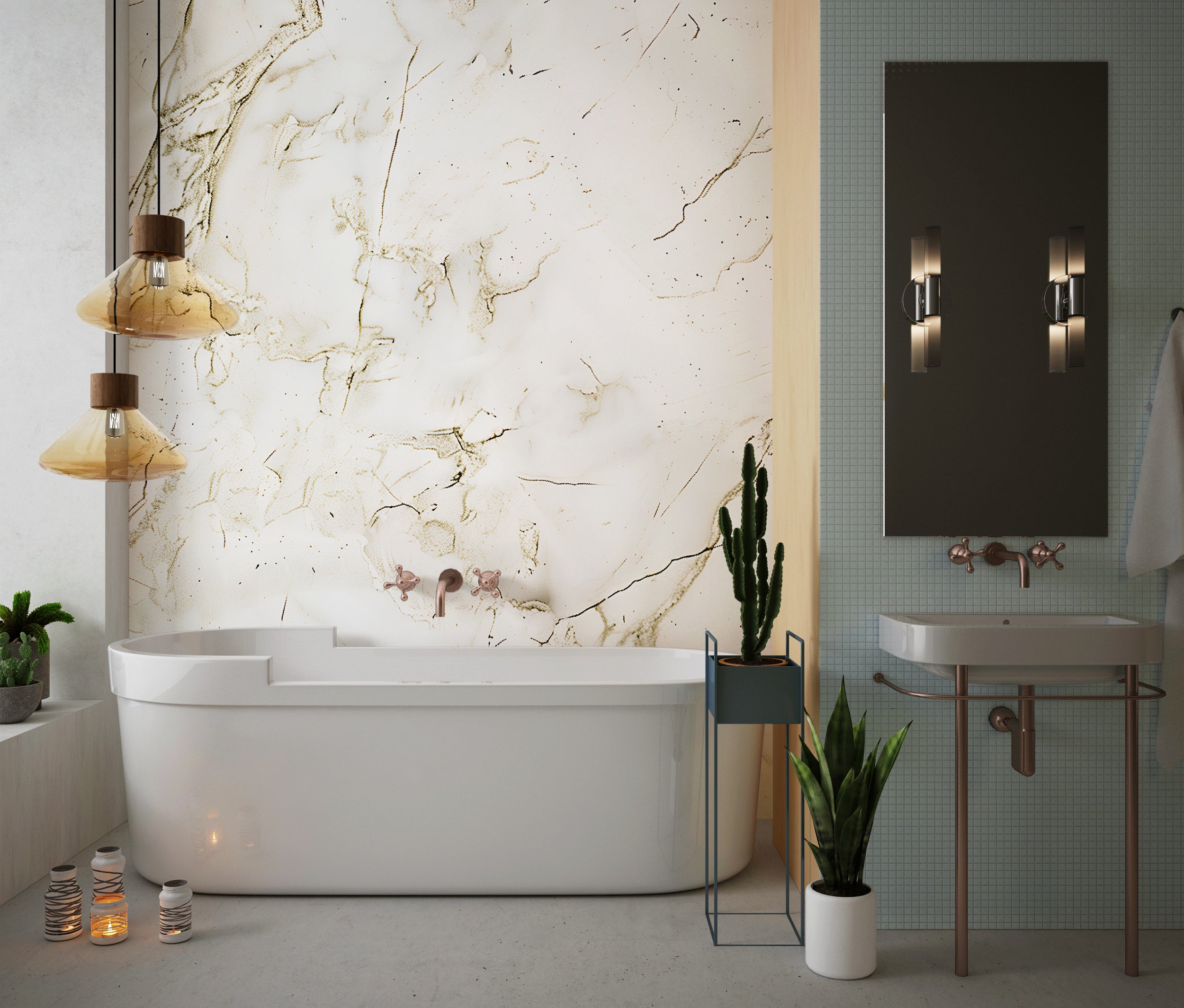 Light Beige Marble Mural, Self-adhesive Marble Texture Removable Wallpaper, Natural Stone Wall Decor, Custom Size Modern Accent Wall Mural