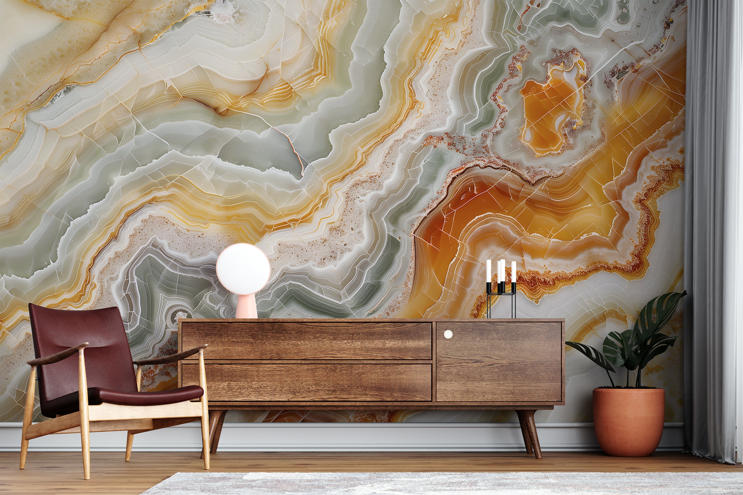 Beige and Orange Marble Mural, Peel and Stick Accent Wall Mural, Removable Marble, Abstract Modern Wallpaper, Stone Texture Art