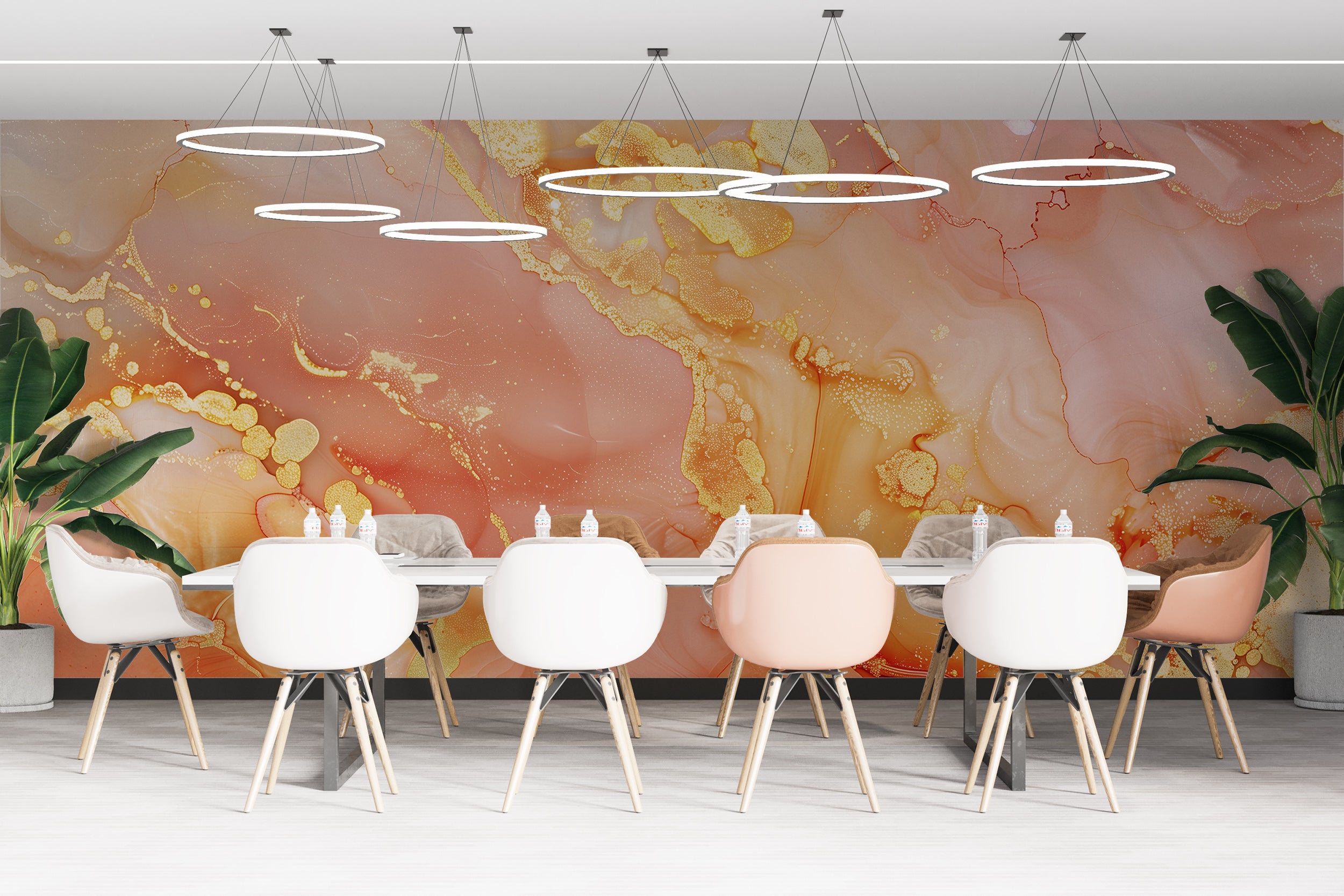 Abstract Peach Color Mural, Pink and Orange Alcohol Ink Mural, Marble Wallpaper, Peel and Stick Accent Wall Modern Decor, Unique Custom Art