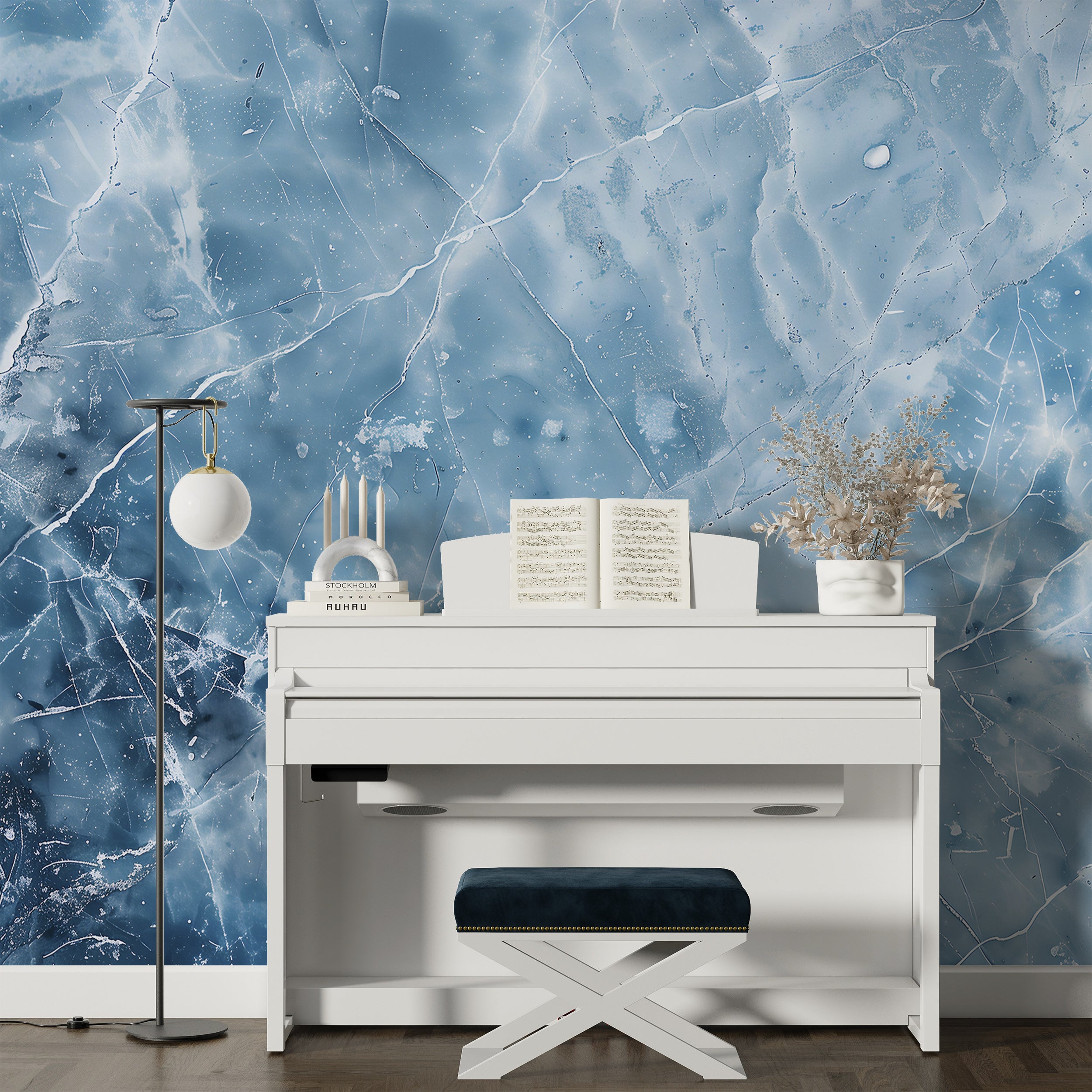 Blue Ice Wall Mural, Soft Blue Marble Wallpaper, Peel and Stick Abstract Winter Art, Removable Light Blue Marble, Ice Wallpaper