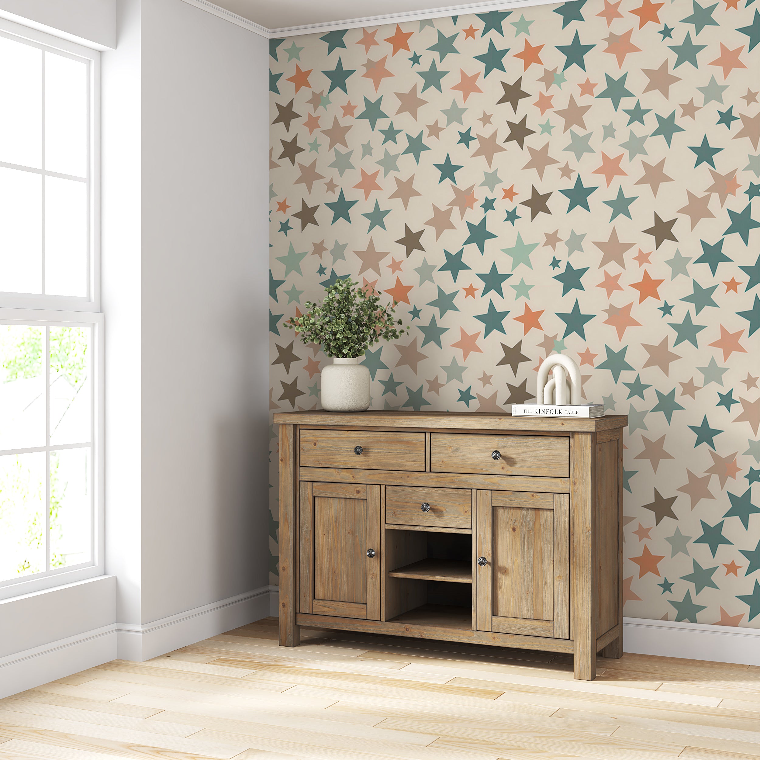 Boho Stars Wallpaper, Colorful Starry Wallpaper, Peel and Stick Pastel Colors Nursery Wall Decor, Removable Stars