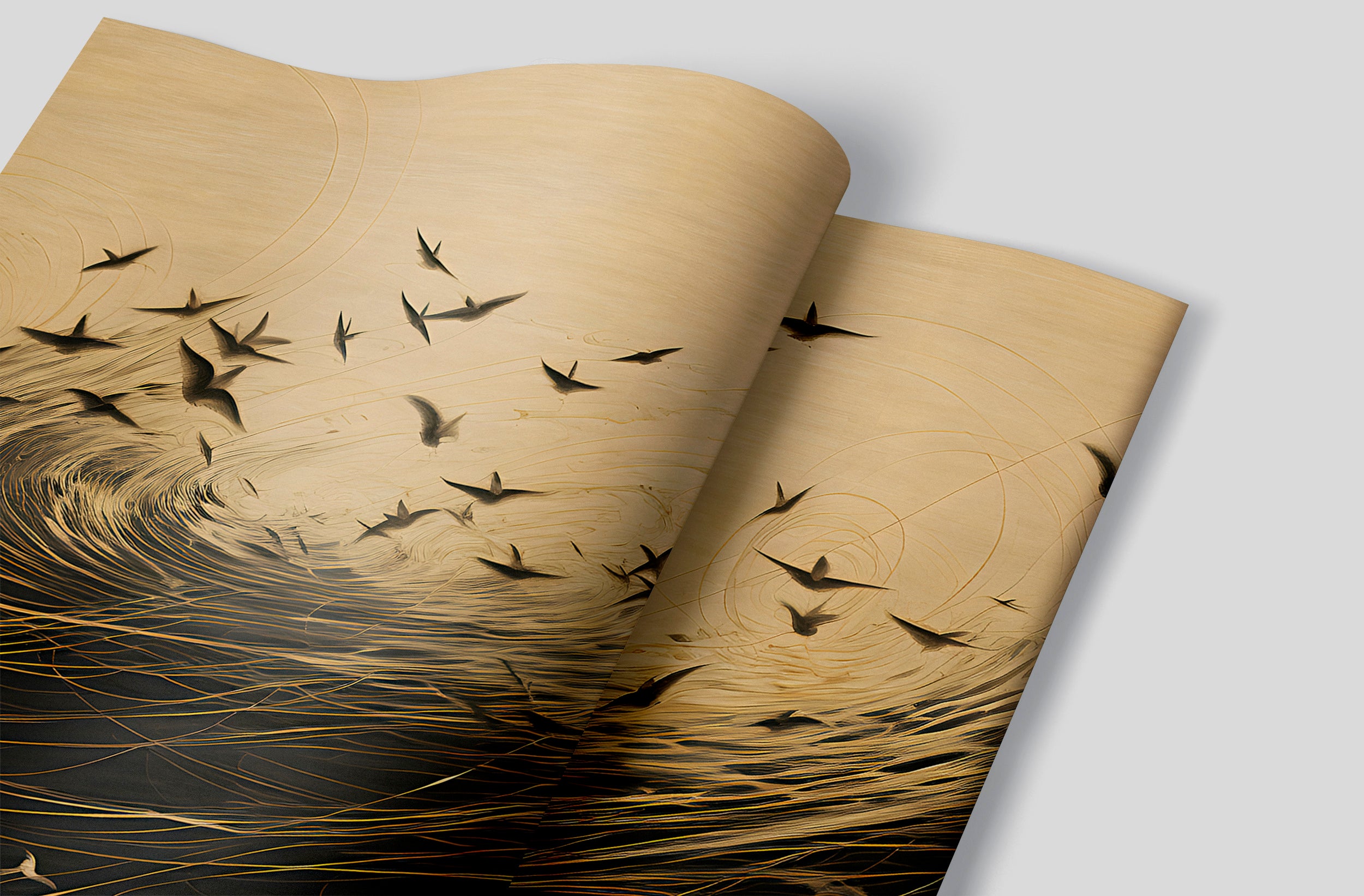 Golden Lines Birds Wall Decal