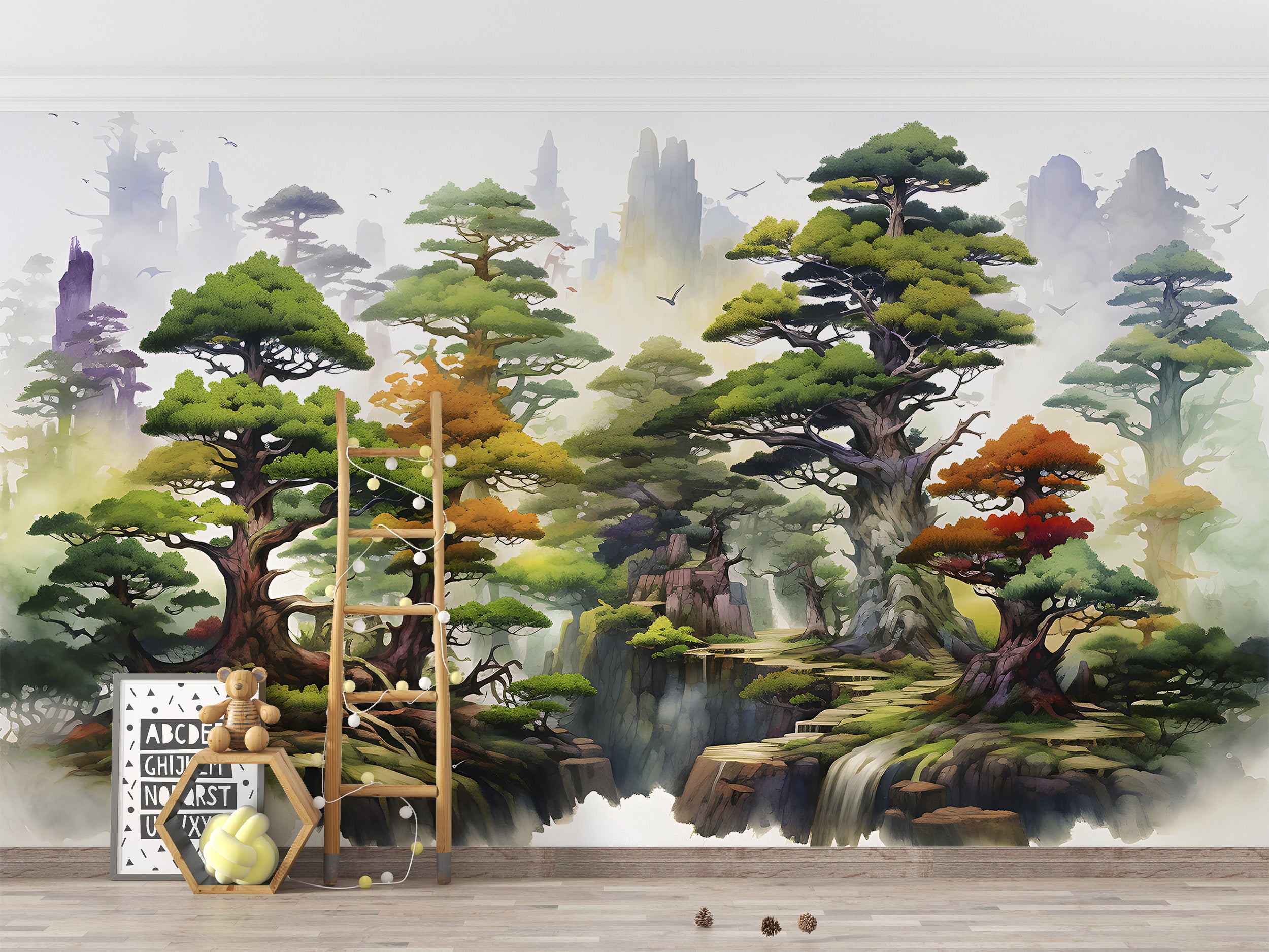 Enchanting Watercolor Fairy Forest Mural